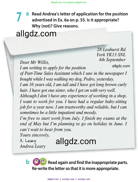 Английский язык (english), 10 класс Учебник (Student's book), авторы: Афанасьева Ольга Васильевна (Afanasyeva Olga), Дули Дженни (Dooley Jenny), Михеева Ирина Владимировна (Mikheeva Irina), Оби Боб (Obee Bob), Эванс Вирджиния (Evans Virginia), издательство Просвещение, Москва, 2019, красного цвета, страница 56, номер 7, Условие
