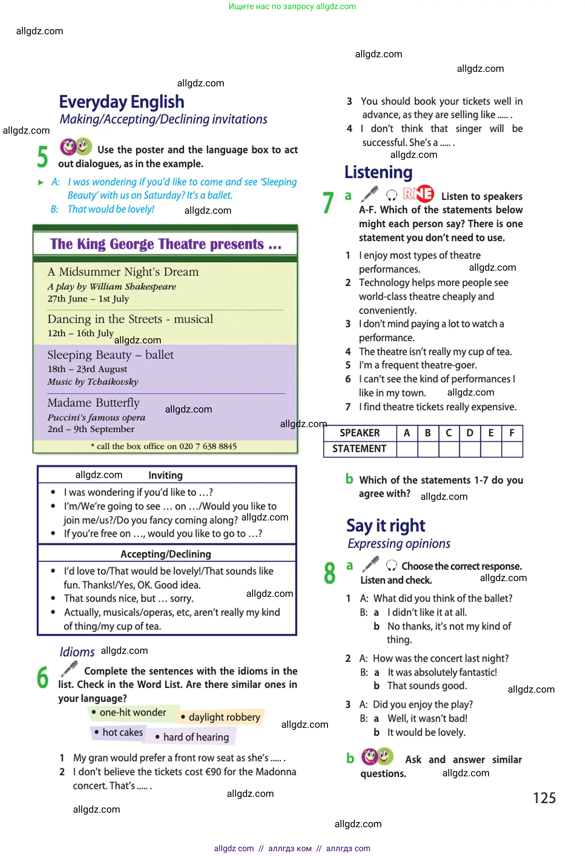Английский язык (english), 10 класс Учебник (Student's book), авторы: Афанасьева Ольга Васильевна (Afanasyeva Olga), Дули Дженни (Dooley Jenny), Михеева Ирина Владимировна (Mikheeva Irina), Оби Боб (Obee Bob), Эванс Вирджиния (Evans Virginia), издательство Просвещение, Москва, 2019, красного цвета, страница 125