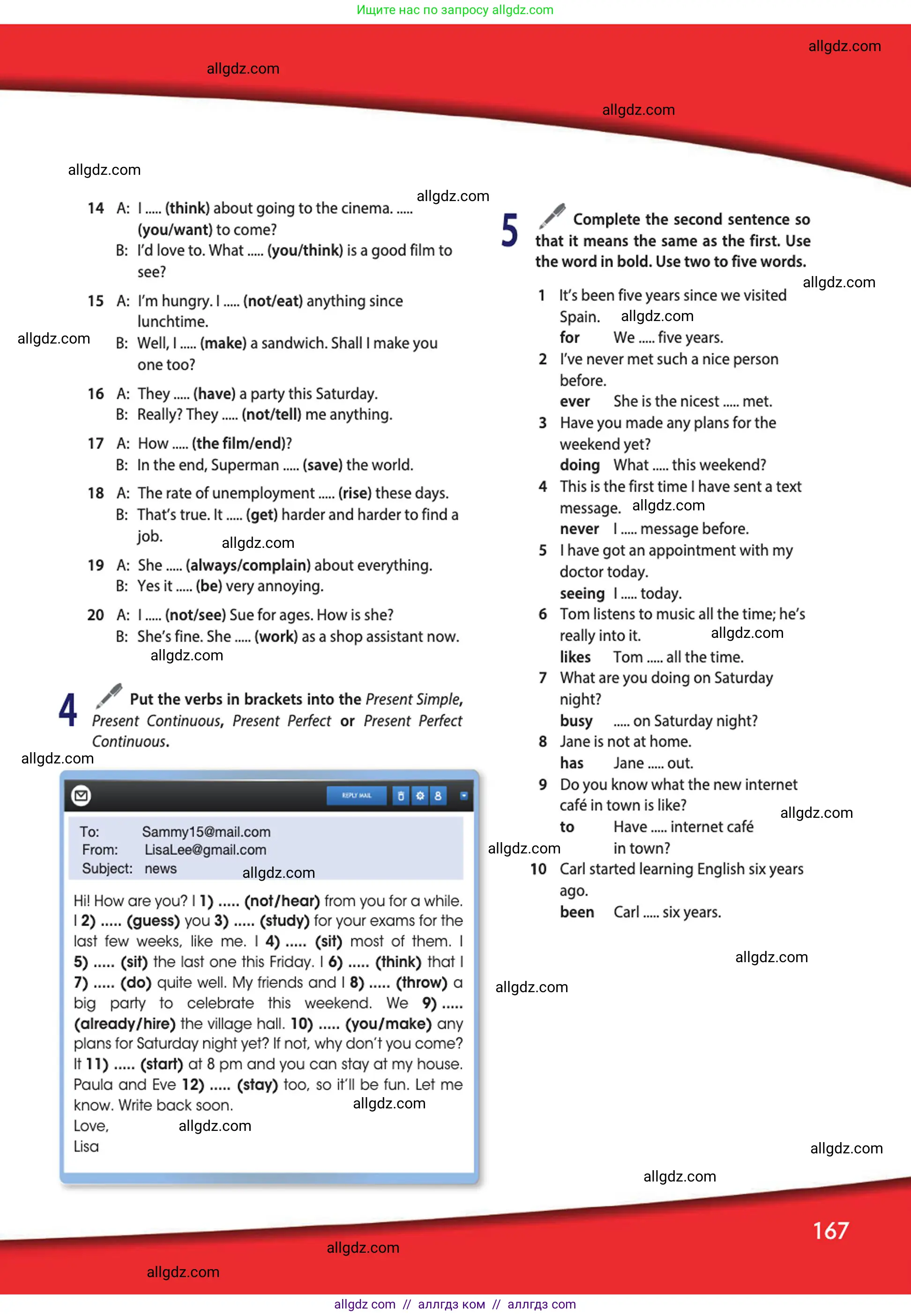 Английский язык (english), 10 класс Учебник (Student's book), авторы: Афанасьева Ольга Васильевна (Afanasyeva Olga), Дули Дженни (Dooley Jenny), Михеева Ирина Владимировна (Mikheeva Irina), Оби Боб (Obee Bob), Эванс Вирджиния (Evans Virginia), издательство Просвещение, Москва, 2019, красного цвета, страница 167