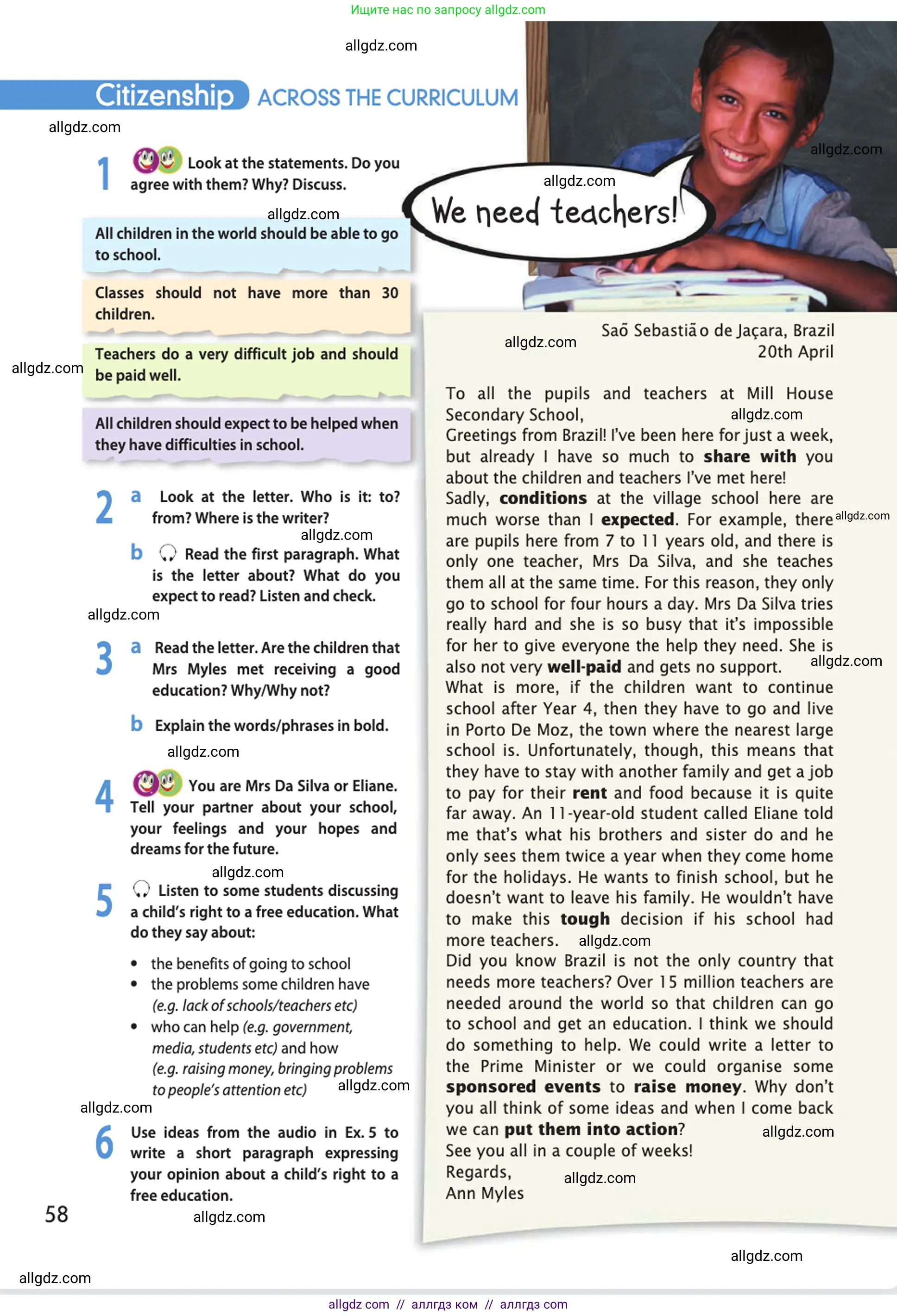 Английский язык (english), 10 класс Учебник (Student's book), авторы: Афанасьева Ольга Васильевна (Afanasyeva Olga), Дули Дженни (Dooley Jenny), Михеева Ирина Владимировна (Mikheeva Irina), Оби Боб (Obee Bob), Эванс Вирджиния (Evans Virginia), издательство Просвещение, Москва, 2019, красного цвета, страница 58