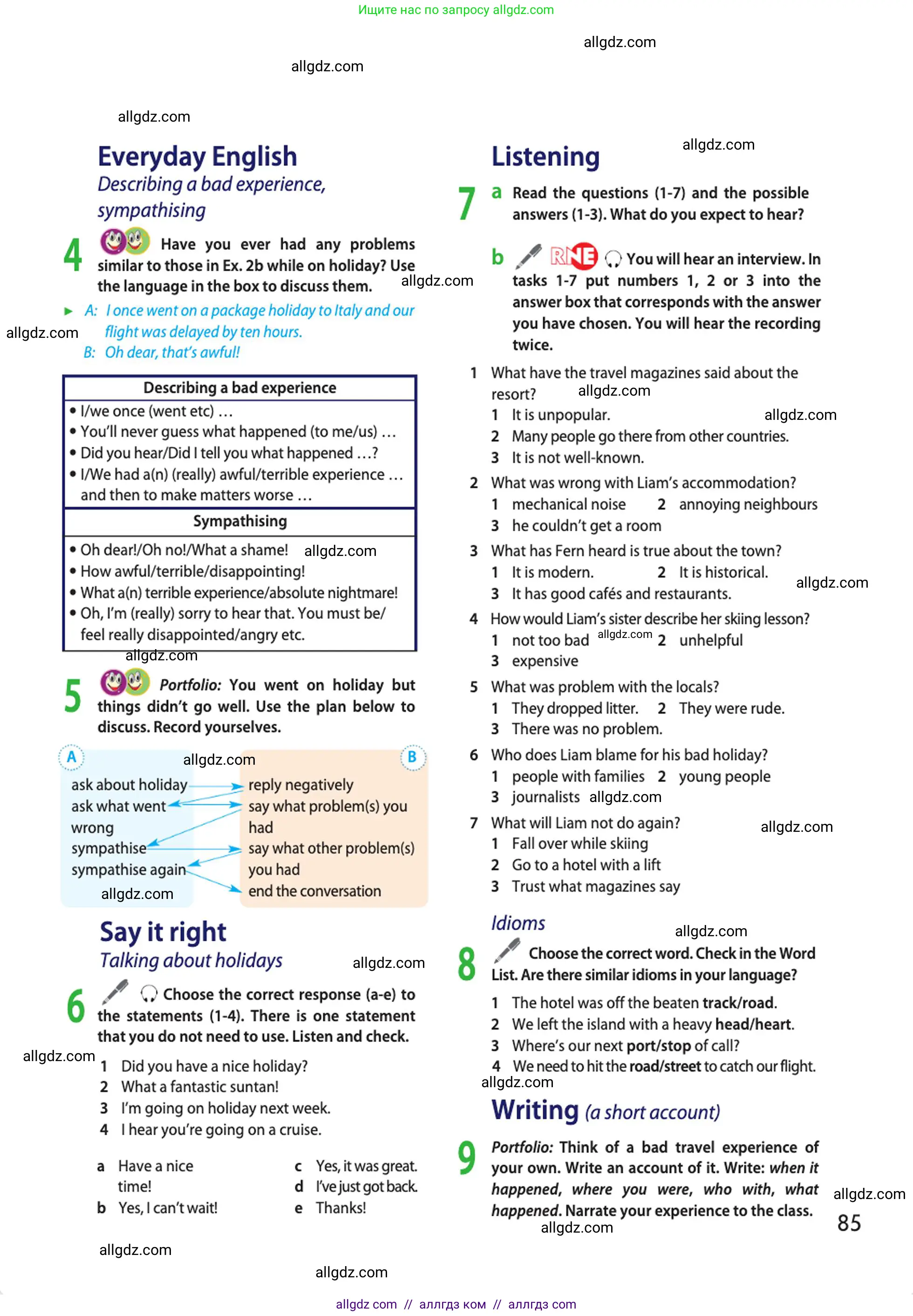 Английский язык (english), 10 класс Учебник (Student's book), авторы: Афанасьева Ольга Васильевна (Afanasyeva Olga), Дули Дженни (Dooley Jenny), Михеева Ирина Владимировна (Mikheeva Irina), Оби Боб (Obee Bob), Эванс Вирджиния (Evans Virginia), издательство Просвещение, Москва, 2019, красного цвета, страница 85