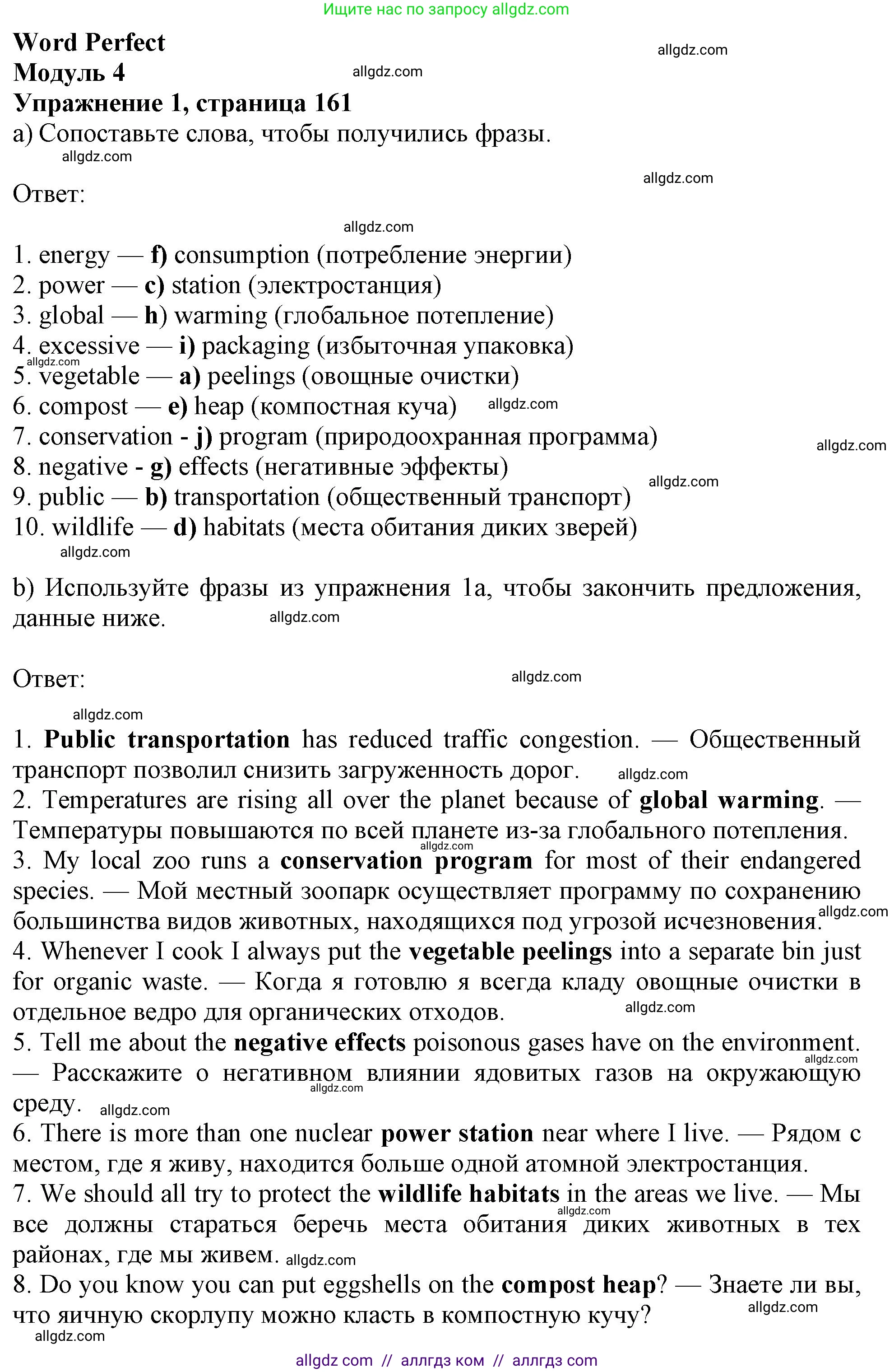 Английский язык (english), 10 класс Учебник (Student's book), авторы: Афанасьева Ольга Васильевна (Afanasyeva Olga), Дули Дженни (Dooley Jenny), Михеева Ирина Владимировна (Mikheeva Irina), Оби Боб (Obee Bob), Эванс Вирджиния (Evans Virginia), издательство Просвещение, Москва, 2019, красного цвета, страница 161, номер 1, Решение 1