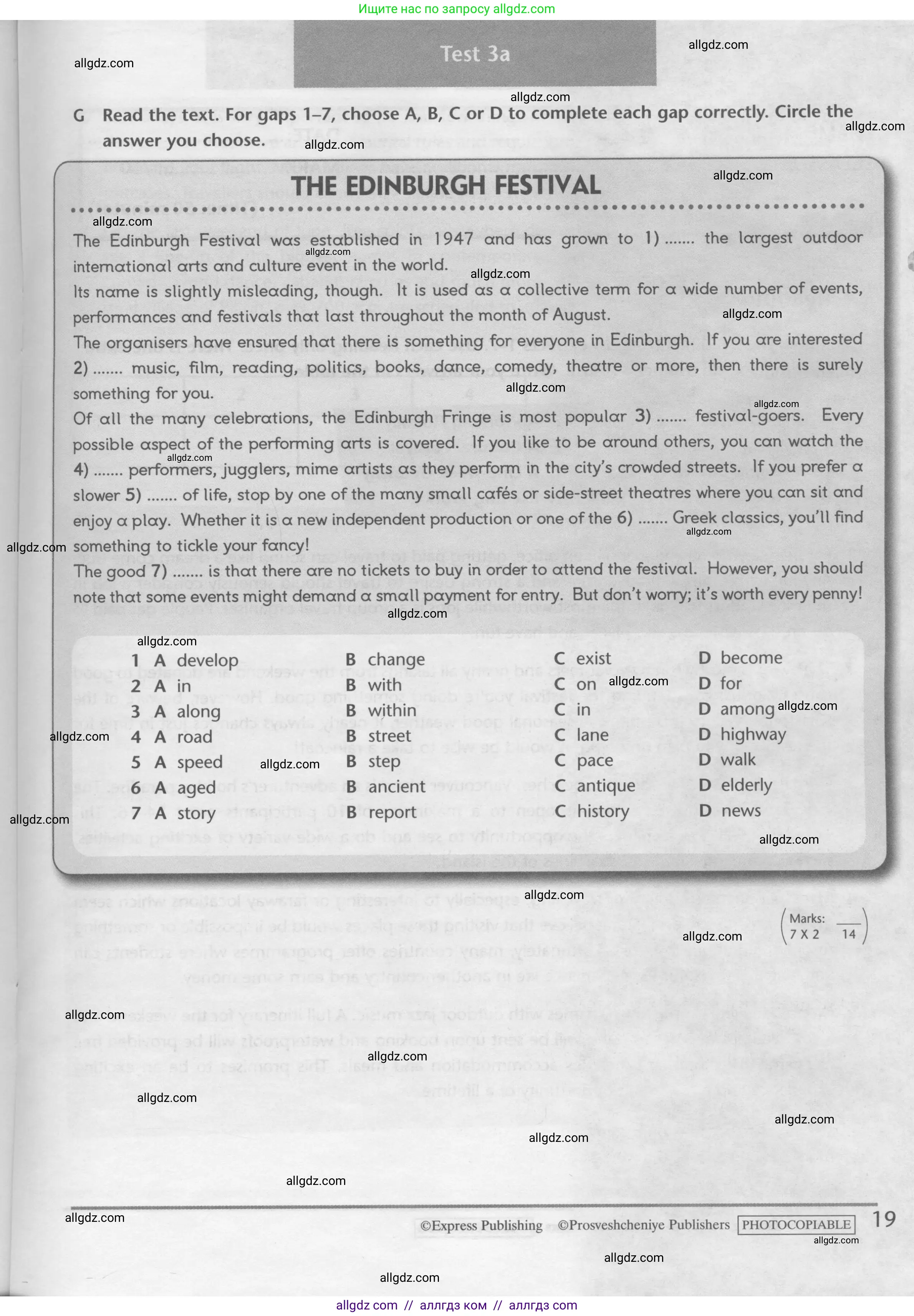 Английский язык (english), 10 класс контрольные задания (test booklet), авторы: Баранова Ксения Михайловна (Baranova Ksenia), Дули Дженни (Dooley Jenny), Копылова Виктория Викторовна (Kopylova Victoria), Мильруд Радислав Петрович (Millrood Radislav), Эванс Вирджиния (Evans Virginia), издательство Просвещение, Москва, 2019, серого цвета, страница 19