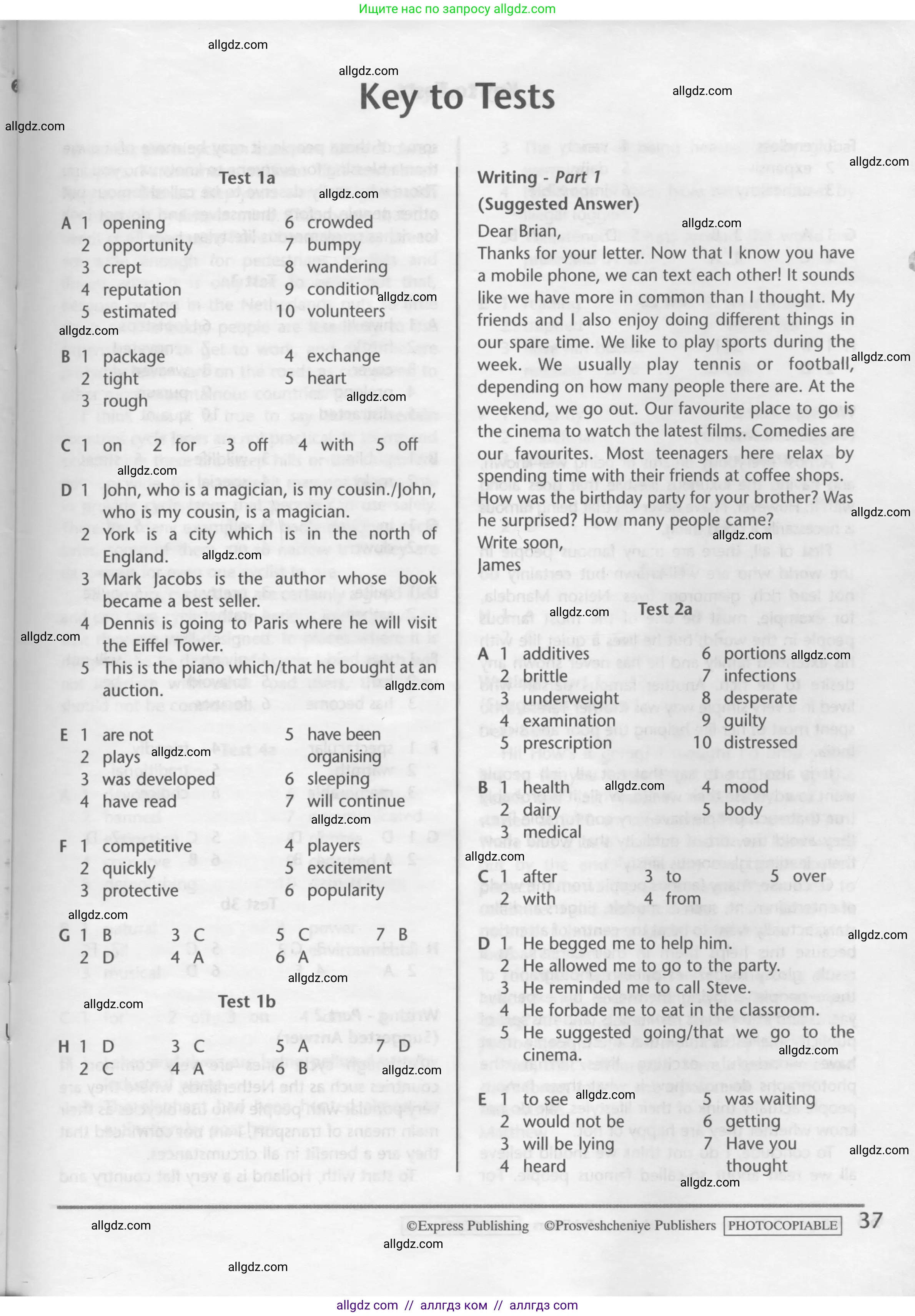 Английский язык (english), 10 класс контрольные задания (test booklet), авторы: Баранова Ксения Михайловна (Baranova Ksenia), Дули Дженни (Dooley Jenny), Копылова Виктория Викторовна (Kopylova Victoria), Мильруд Радислав Петрович (Millrood Radislav), Эванс Вирджиния (Evans Virginia), издательство Просвещение, Москва, 2019, серого цвета, страница 37