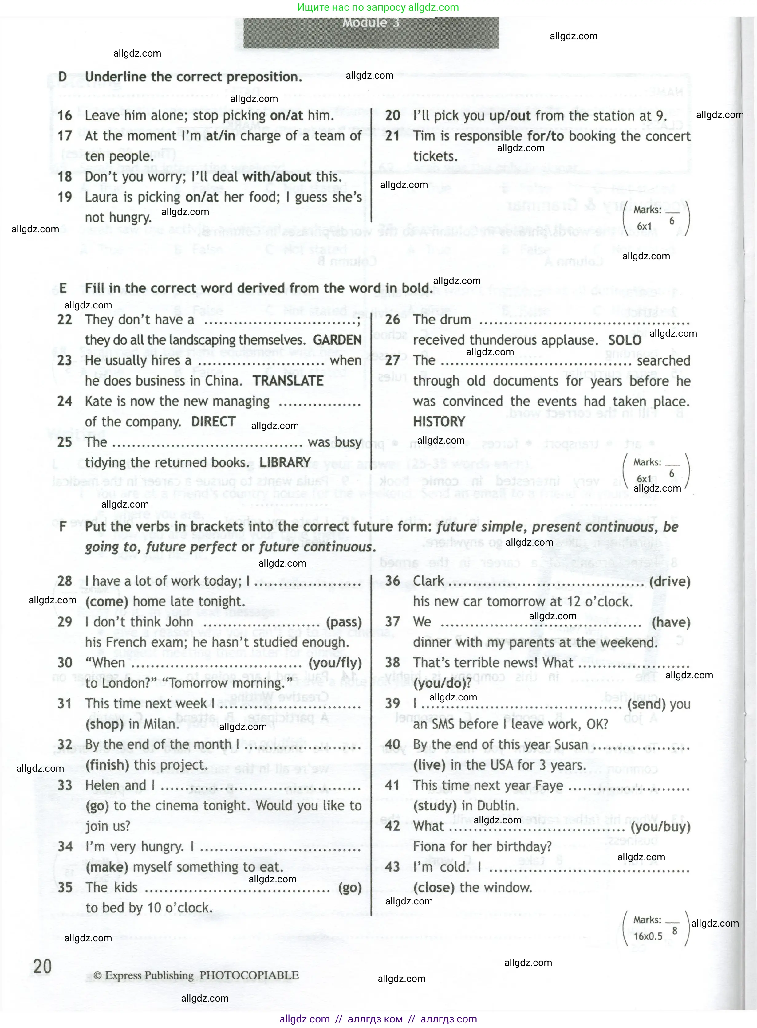 Английский язык (english), 10 класс контрольные задания (test booklet), авторы: Афанасьева Ольга Васильевна (Afanasyeva Olga), Дули Дженни (Dooley Jenny), Михеева Ирина Владимировна (Mikheeva Irina), Эванс Вирджиния (Evans Virginia), издательство Просвещение, Москва, 2019, красного цвета, страница 20
