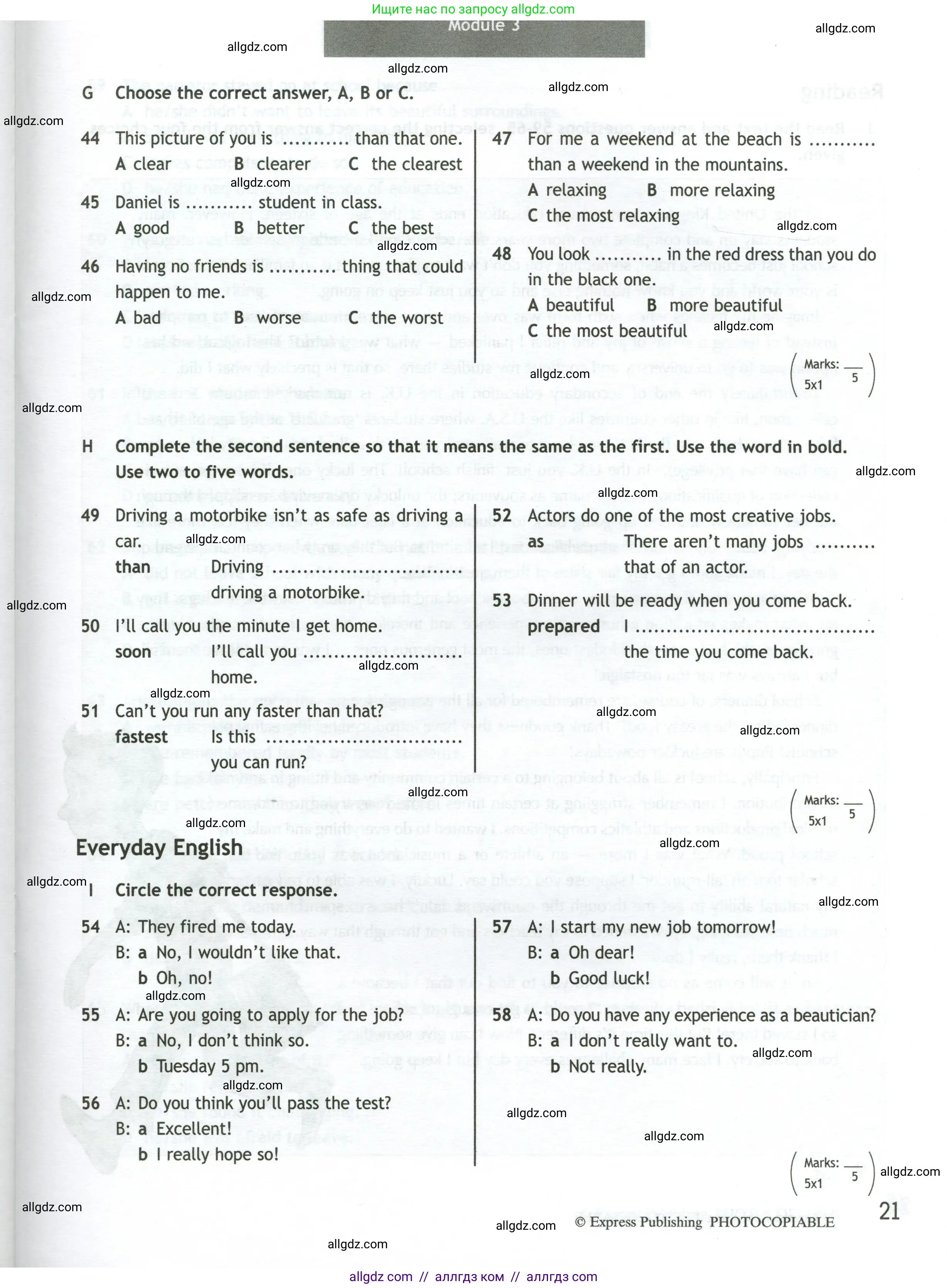 Английский язык (english), 10 класс контрольные задания (test booklet), авторы: Афанасьева Ольга Васильевна (Afanasyeva Olga), Дули Дженни (Dooley Jenny), Михеева Ирина Владимировна (Mikheeva Irina), Эванс Вирджиния (Evans Virginia), издательство Просвещение, Москва, 2019, красного цвета, страница 21
