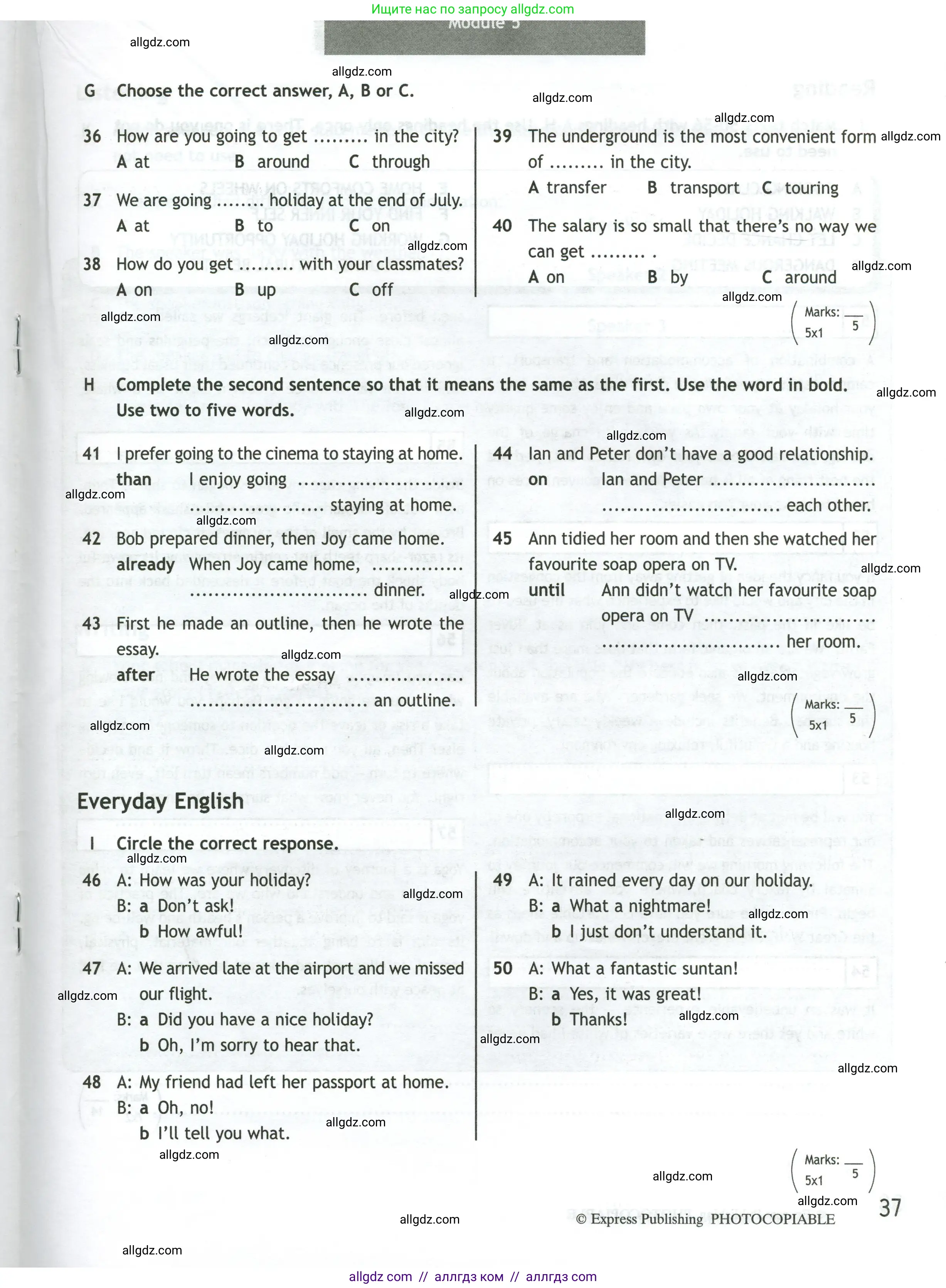 Английский язык (english), 10 класс контрольные задания (test booklet), авторы: Афанасьева Ольга Васильевна (Afanasyeva Olga), Дули Дженни (Dooley Jenny), Михеева Ирина Владимировна (Mikheeva Irina), Эванс Вирджиния (Evans Virginia), издательство Просвещение, Москва, 2019, красного цвета, страница 37