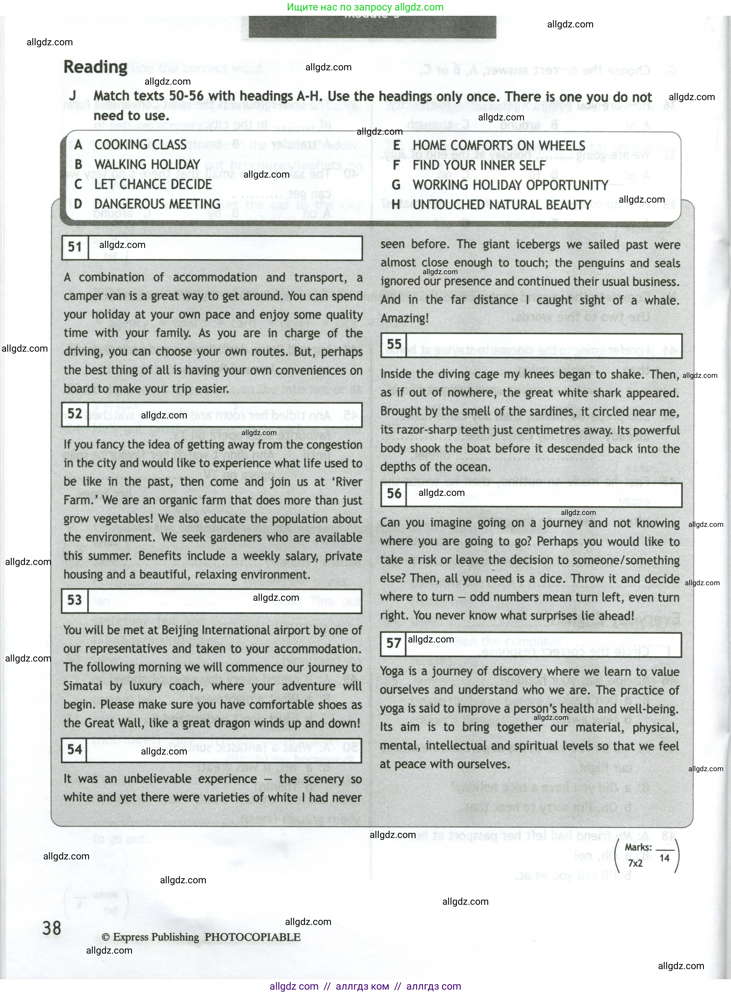 Английский язык (english), 10 класс контрольные задания (test booklet), авторы: Афанасьева Ольга Васильевна (Afanasyeva Olga), Дули Дженни (Dooley Jenny), Михеева Ирина Владимировна (Mikheeva Irina), Эванс Вирджиния (Evans Virginia), издательство Просвещение, Москва, 2019, красного цвета, страница 38