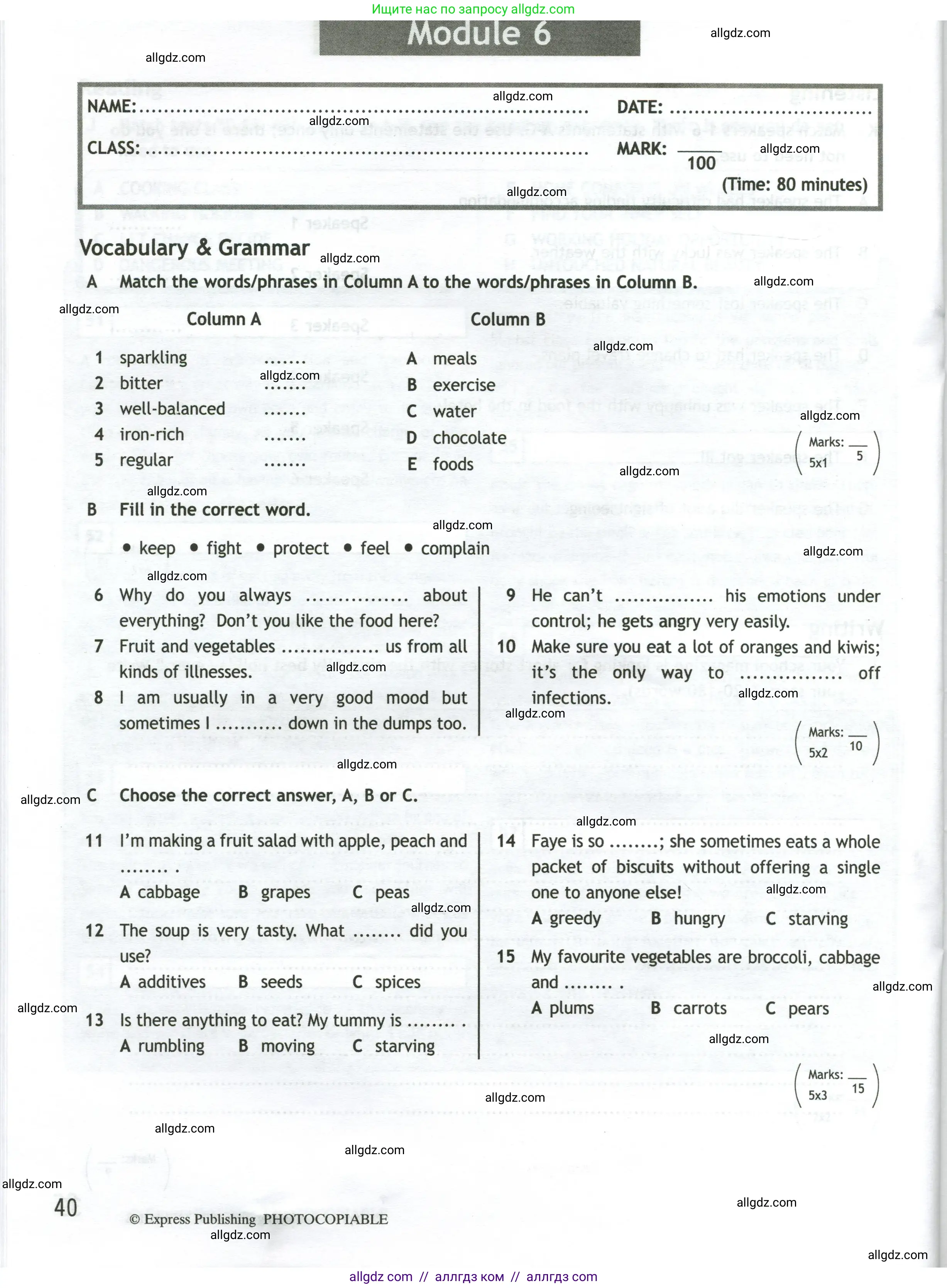 Английский язык (english), 10 класс контрольные задания (test booklet), авторы: Афанасьева Ольга Васильевна (Afanasyeva Olga), Дули Дженни (Dooley Jenny), Михеева Ирина Владимировна (Mikheeva Irina), Эванс Вирджиния (Evans Virginia), издательство Просвещение, Москва, 2019, красного цвета, страница 40
