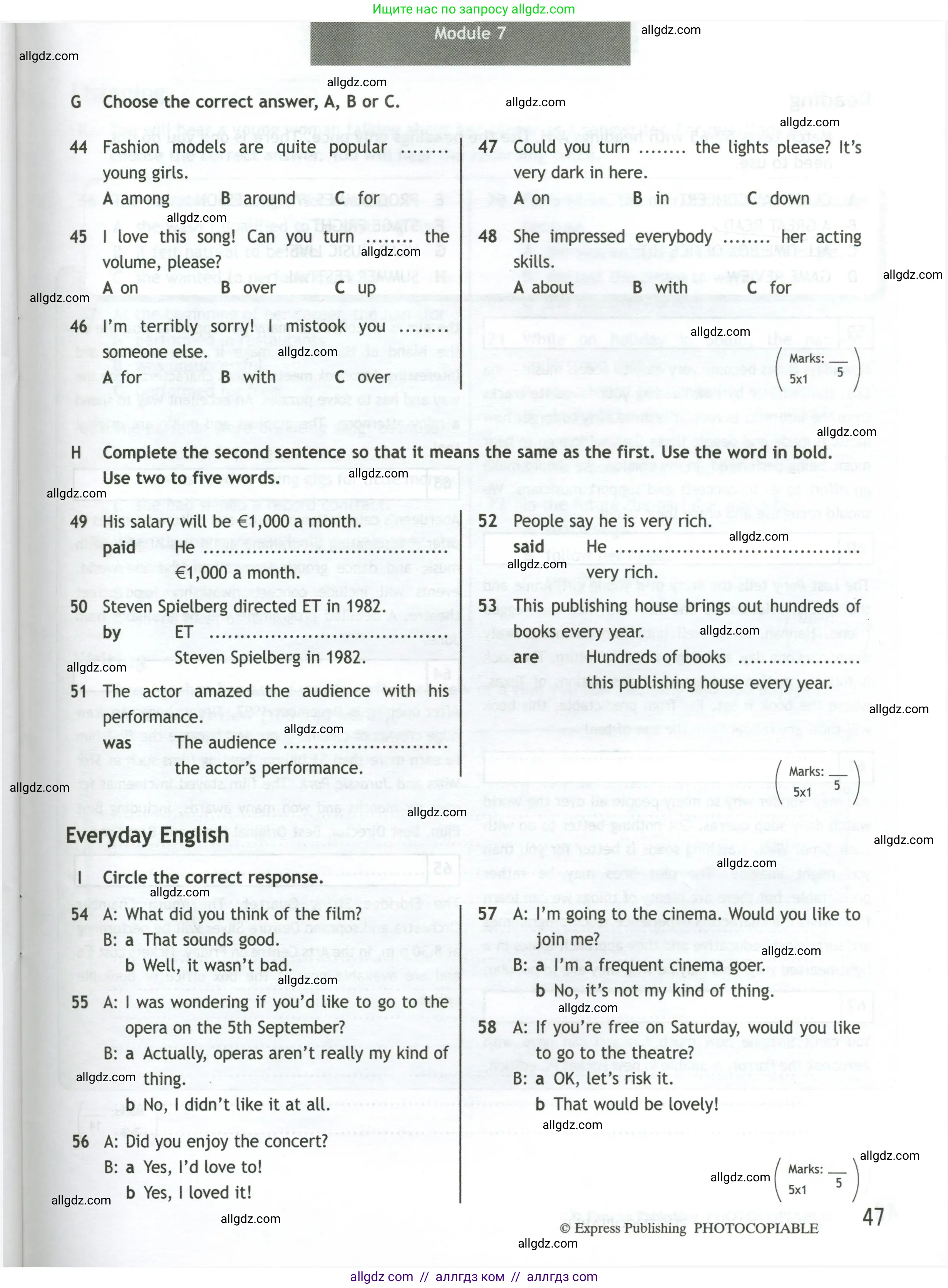 Английский язык (english), 10 класс контрольные задания (test booklet), авторы: Афанасьева Ольга Васильевна (Afanasyeva Olga), Дули Дженни (Dooley Jenny), Михеева Ирина Владимировна (Mikheeva Irina), Эванс Вирджиния (Evans Virginia), издательство Просвещение, Москва, 2019, красного цвета, страница 47