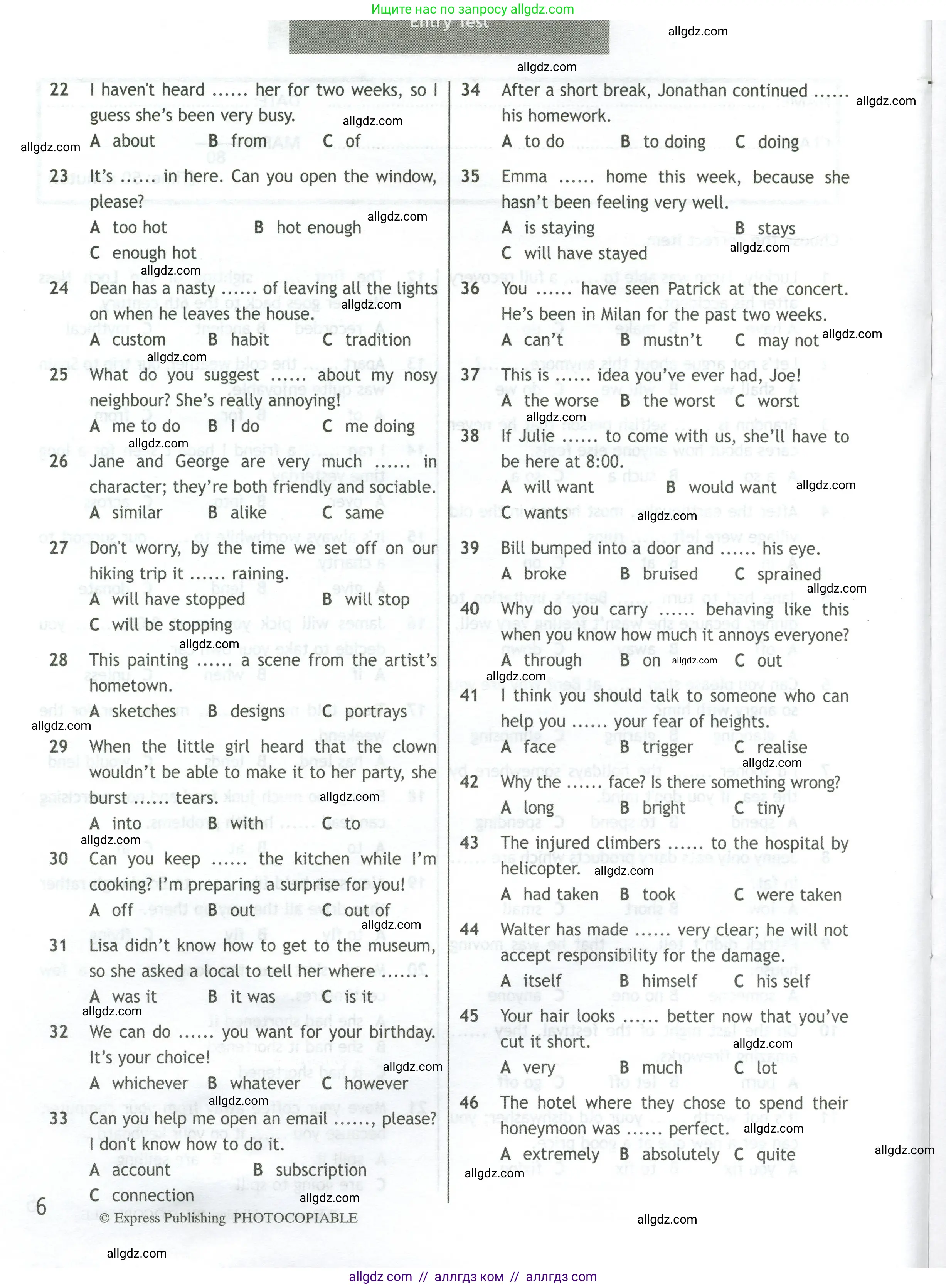 Английский язык (english), 10 класс контрольные задания (test booklet), авторы: Афанасьева Ольга Васильевна (Afanasyeva Olga), Дули Дженни (Dooley Jenny), Михеева Ирина Владимировна (Mikheeva Irina), Эванс Вирджиния (Evans Virginia), издательство Просвещение, Москва, 2019, красного цвета, страница 6