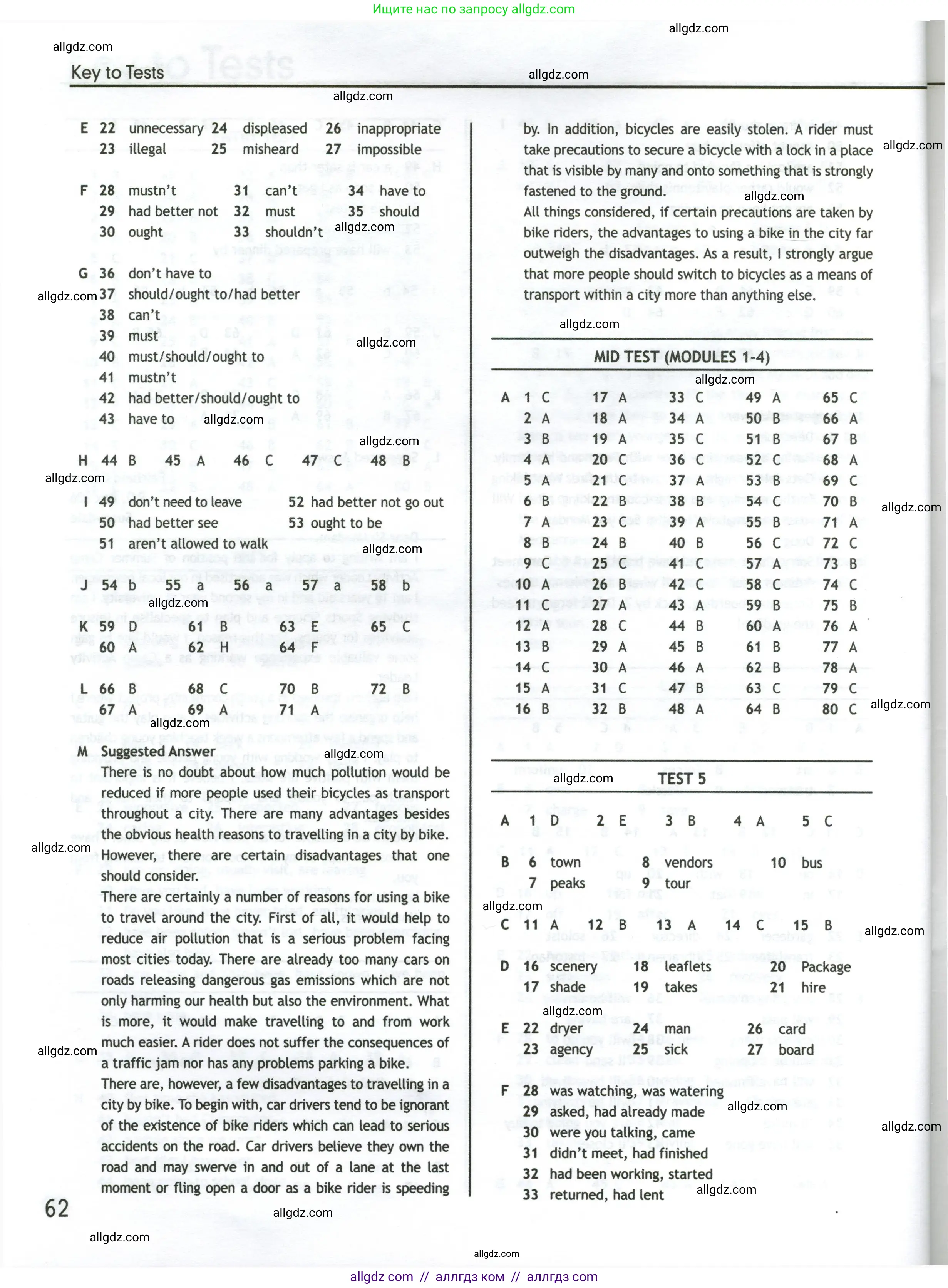 Английский язык (english), 10 класс контрольные задания (test booklet), авторы: Афанасьева Ольга Васильевна (Afanasyeva Olga), Дули Дженни (Dooley Jenny), Михеева Ирина Владимировна (Mikheeva Irina), Эванс Вирджиния (Evans Virginia), издательство Просвещение, Москва, 2019, красного цвета, страница 62