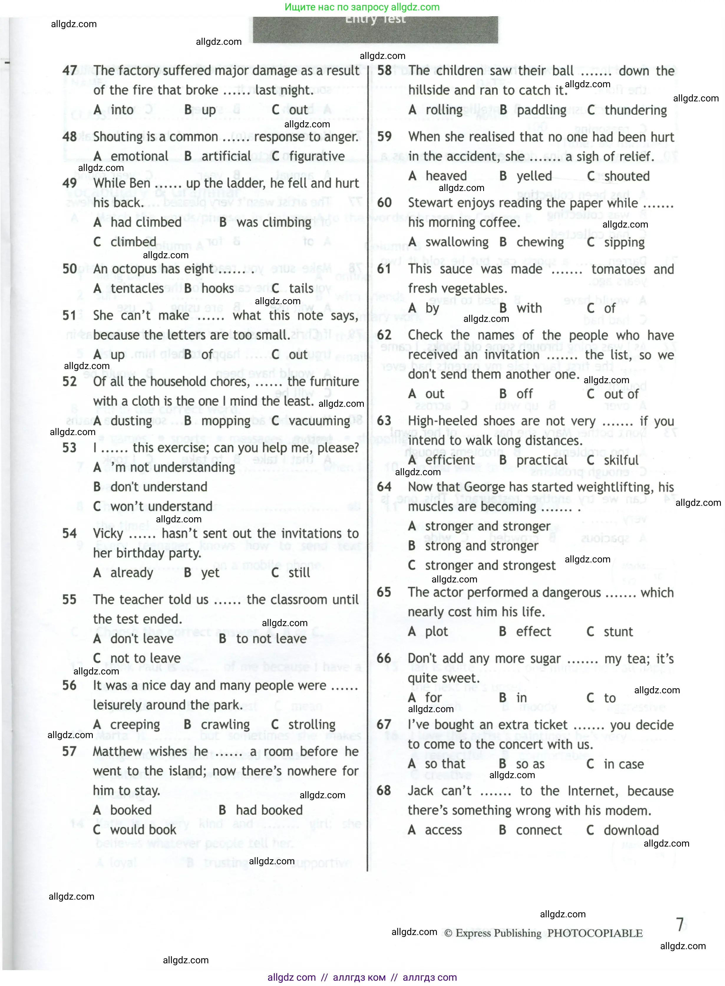 Английский язык (english), 10 класс контрольные задания (test booklet), авторы: Афанасьева Ольга Васильевна (Afanasyeva Olga), Дули Дженни (Dooley Jenny), Михеева Ирина Владимировна (Mikheeva Irina), Эванс Вирджиния (Evans Virginia), издательство Просвещение, Москва, 2019, красного цвета, страница 7