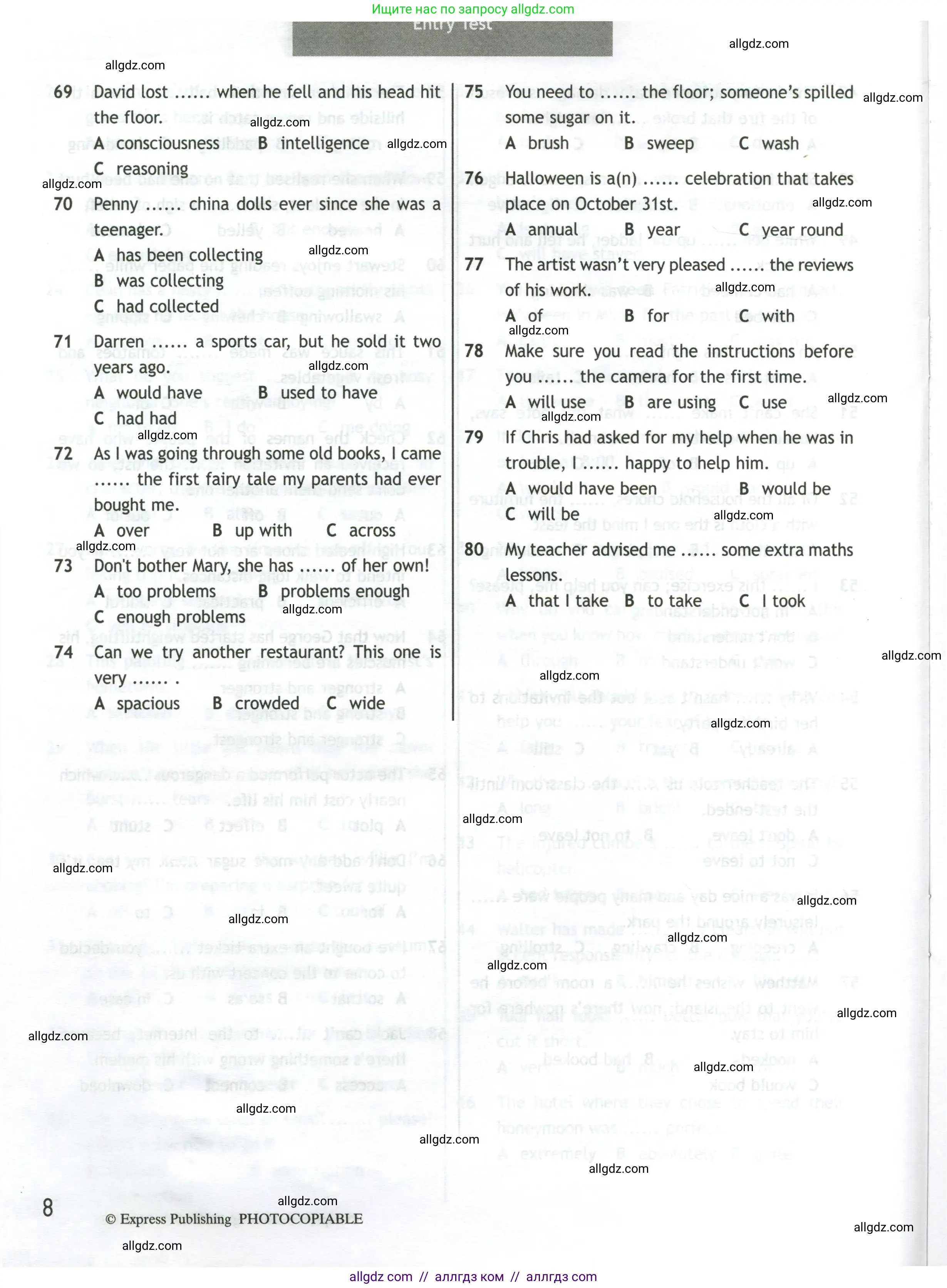 Английский язык (english), 10 класс контрольные задания (test booklet), авторы: Афанасьева Ольга Васильевна (Afanasyeva Olga), Дули Дженни (Dooley Jenny), Михеева Ирина Владимировна (Mikheeva Irina), Эванс Вирджиния (Evans Virginia), издательство Просвещение, Москва, 2019, красного цвета, страница 8