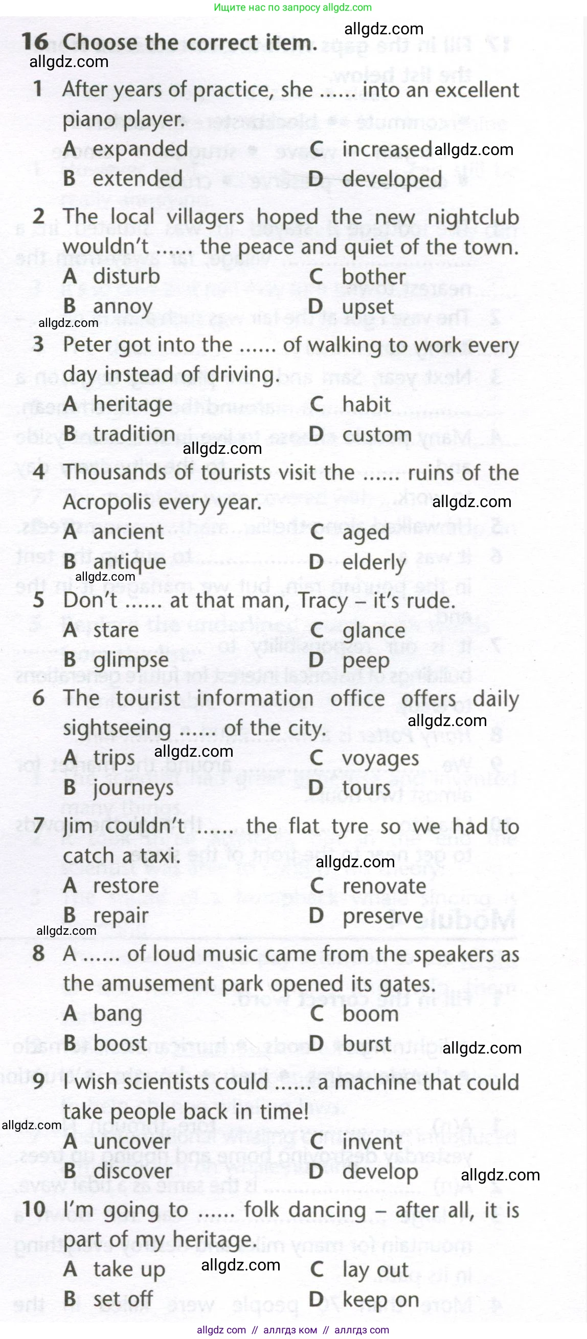 Английский язык (english), 10 класс Лексический практикум (vocabulary practice), авторы: Баранова Ксения Михайловна (Baranova Ksenia), Дули Дженни (Dooley Jenny), Копылова Виктория Викторовна (Kopylova Victoria), Мильруд Радислав Петрович (Millrood Radislav), Эванс Вирджиния (Evans Virginia), издательство Просвещение, Москва, 2019, серого цвета, страница 17, номер 16, Условие