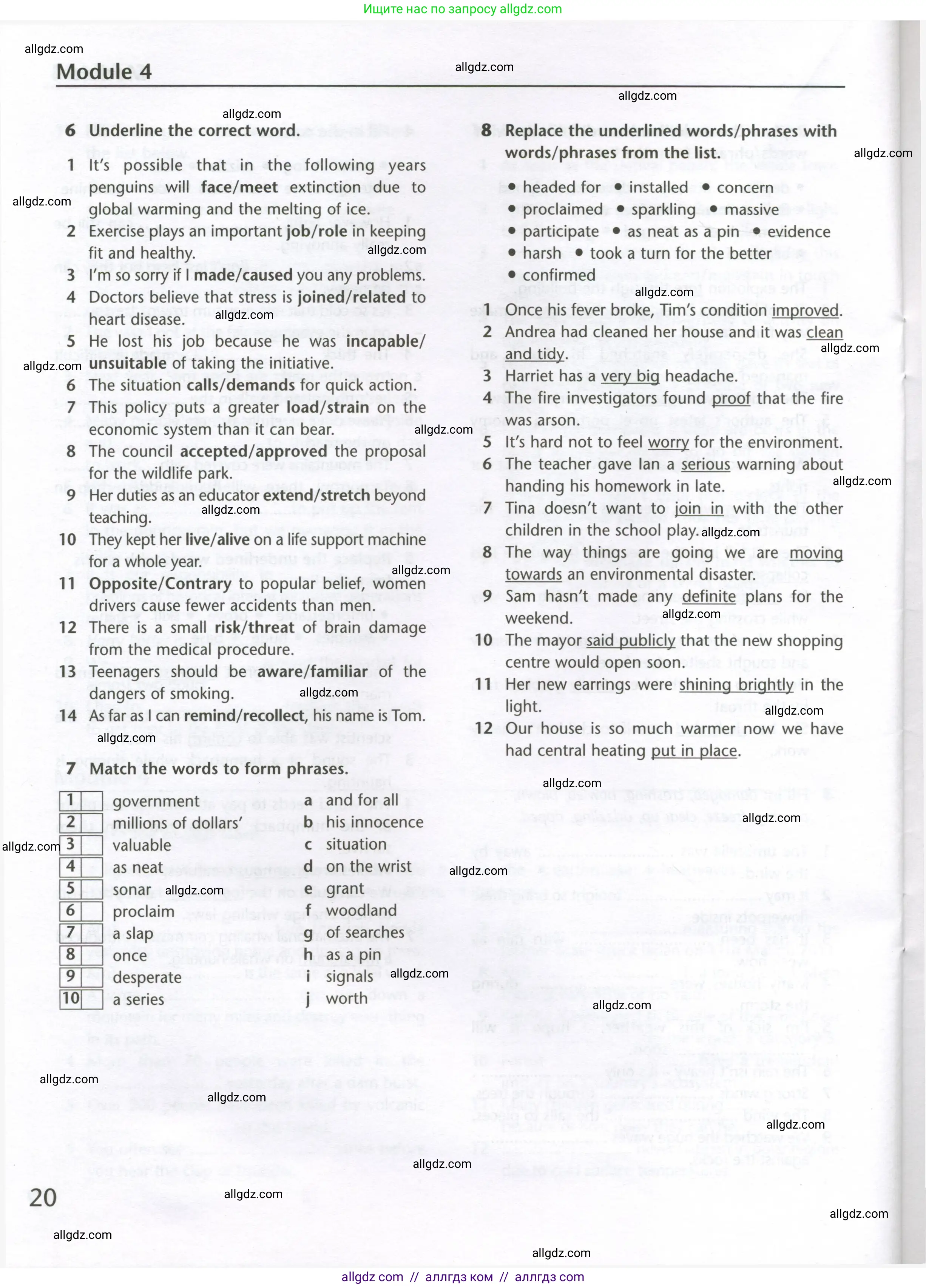 Английский язык (english), 10 класс Лексический практикум (vocabulary practice), авторы: Баранова Ксения Михайловна (Baranova Ksenia), Дули Дженни (Dooley Jenny), Копылова Виктория Викторовна (Kopylova Victoria), Мильруд Радислав Петрович (Millrood Radislav), Эванс Вирджиния (Evans Virginia), издательство Просвещение, Москва, 2019, серого цвета, страница 20