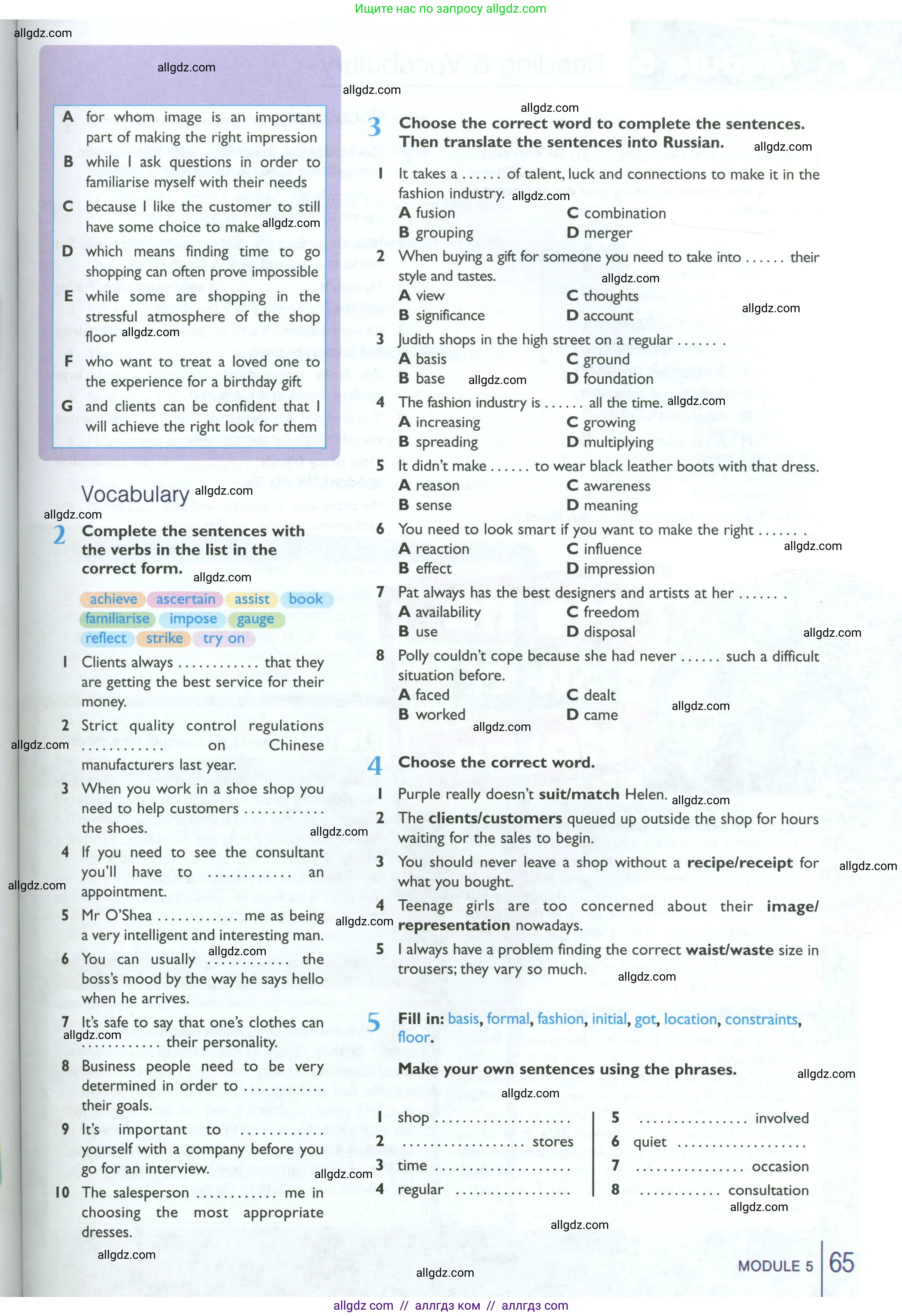 Английский язык (english), 10 класс Рабочая тетрадь (workbook), авторы: Баранова Ксения Михайловна (Baranova Ksenia), Дули Дженни (Dooley Jenny), Копылова Виктория Викторовна (Kopylova Victoria), Мильруд Радислав Петрович (Millrood Radislav), Эванс Вирджиния (Evans Virginia), издательство Просвещение, Москва, 2019, белого цвета, страница 65