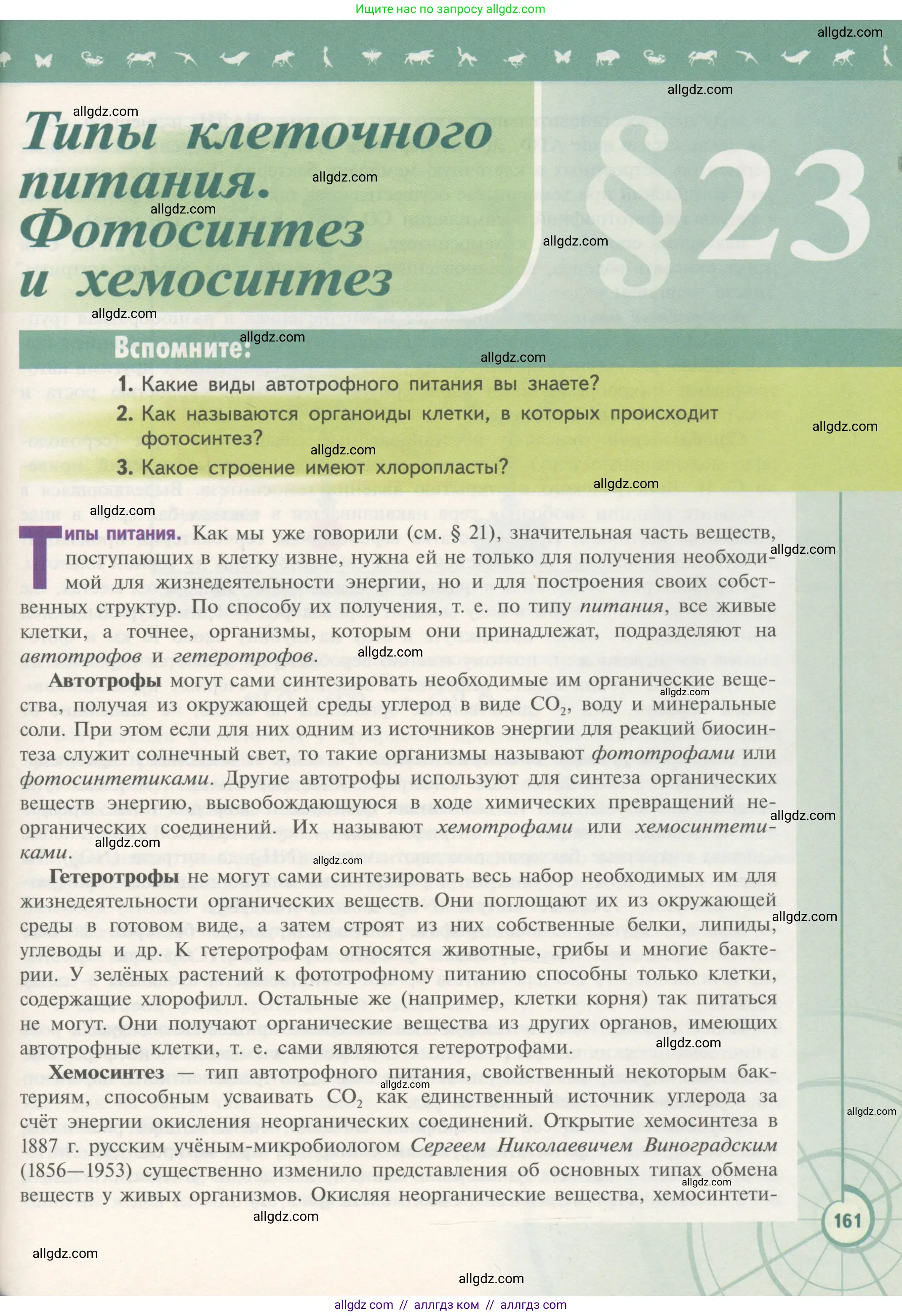 Биология, 10 класс Учебник, авторы: Пасечник Владимир Васильевич, Каменский Андрей Александрович, Рубцов Александр Михайлович, Швецов Глеб Геннадьевич, Гапонюк Зоя Георгиевна, издательство Просвещение, Москва, 2018, зелёного цвета, страница 161