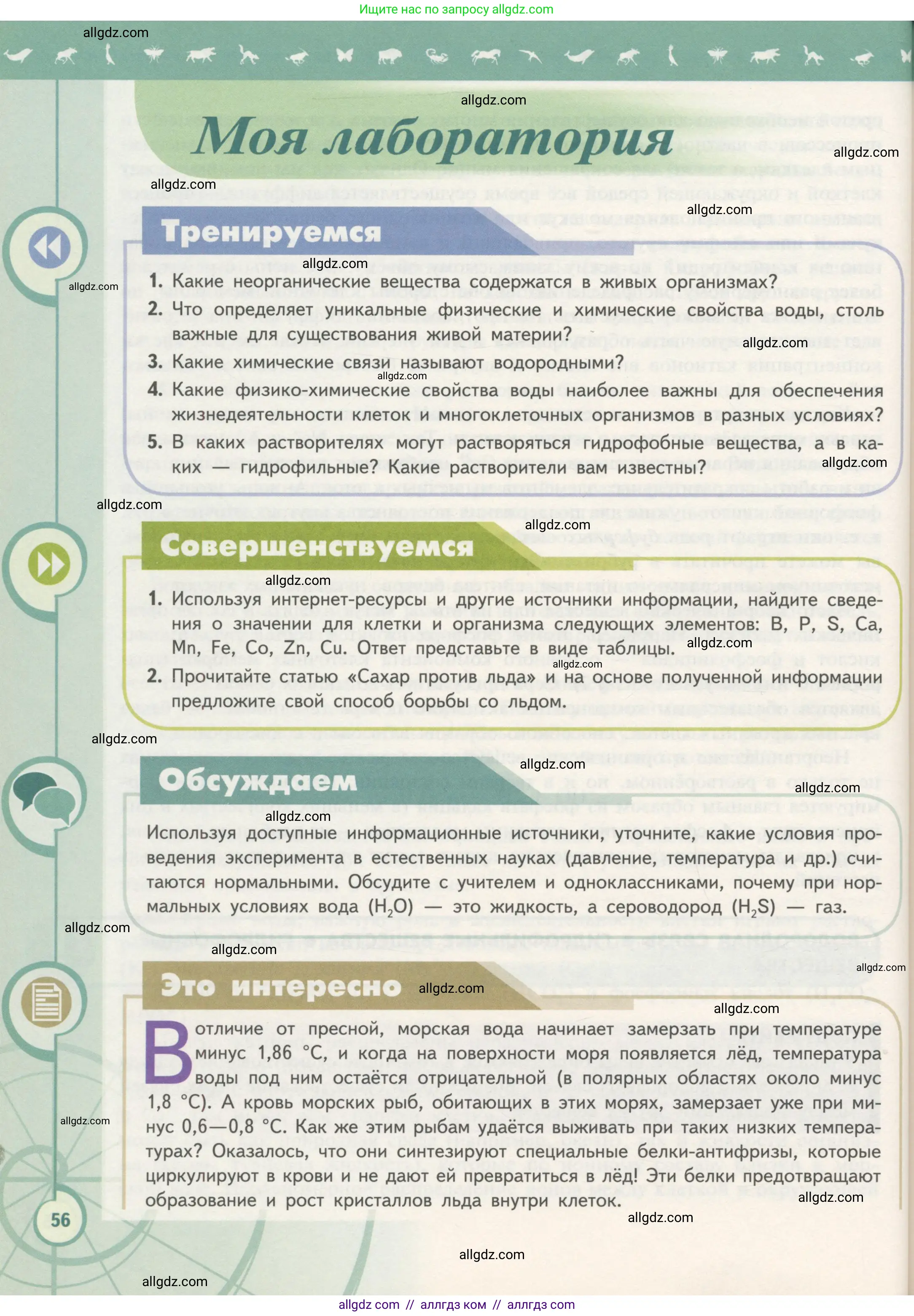 Биология, 10 класс Учебник, авторы: Пасечник Владимир Васильевич, Каменский Андрей Александрович, Рубцов Александр Михайлович, Швецов Глеб Геннадьевич, Гапонюк Зоя Георгиевна, издательство Просвещение, Москва, 2018, зелёного цвета, страница 56