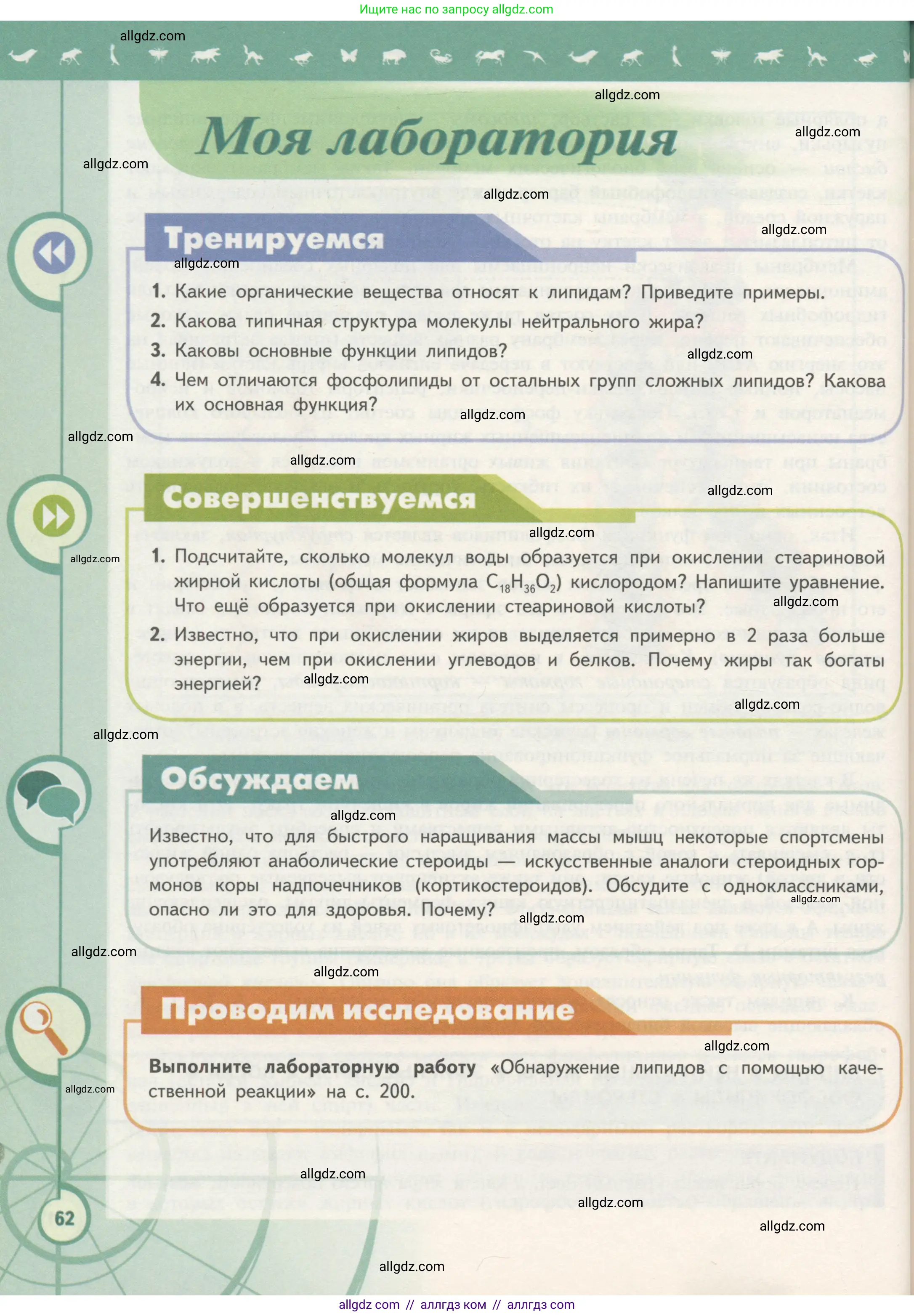 Биология, 10 класс Учебник, авторы: Пасечник Владимир Васильевич, Каменский Андрей Александрович, Рубцов Александр Михайлович, Швецов Глеб Геннадьевич, Гапонюк Зоя Георгиевна, издательство Просвещение, Москва, 2018, зелёного цвета, страница 62