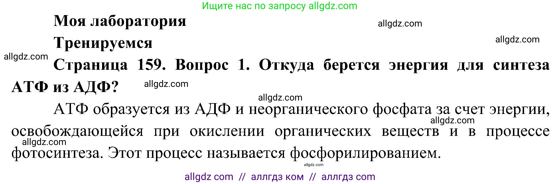 Биология, 10 класс Учебник, авторы: Пасечник Владимир Васильевич, Каменский Андрей Александрович, Рубцов Александр Михайлович, Швецов Глеб Геннадьевич, Гапонюк Зоя Георгиевна, издательство Просвещение, Москва, 2018, зелёного цвета, страница 159, номер 1, Решение