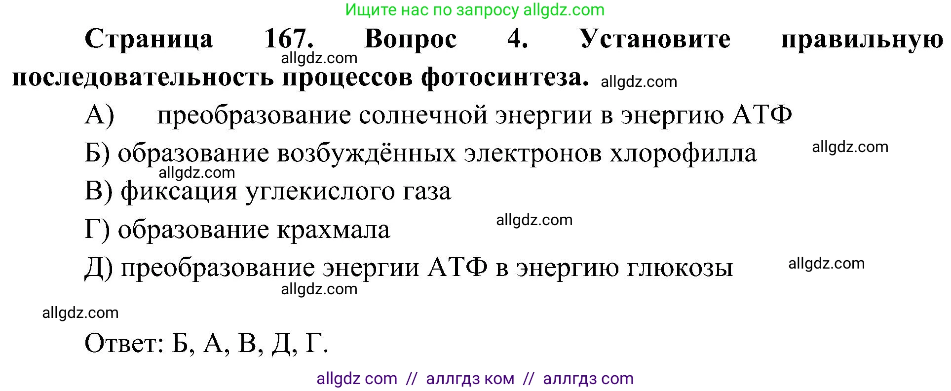 Биология, 10 класс Учебник, авторы: Пасечник Владимир Васильевич, Каменский Андрей Александрович, Рубцов Александр Михайлович, Швецов Глеб Геннадьевич, Гапонюк Зоя Георгиевна, издательство Просвещение, Москва, 2018, зелёного цвета, страница 167, номер 4, Решение
