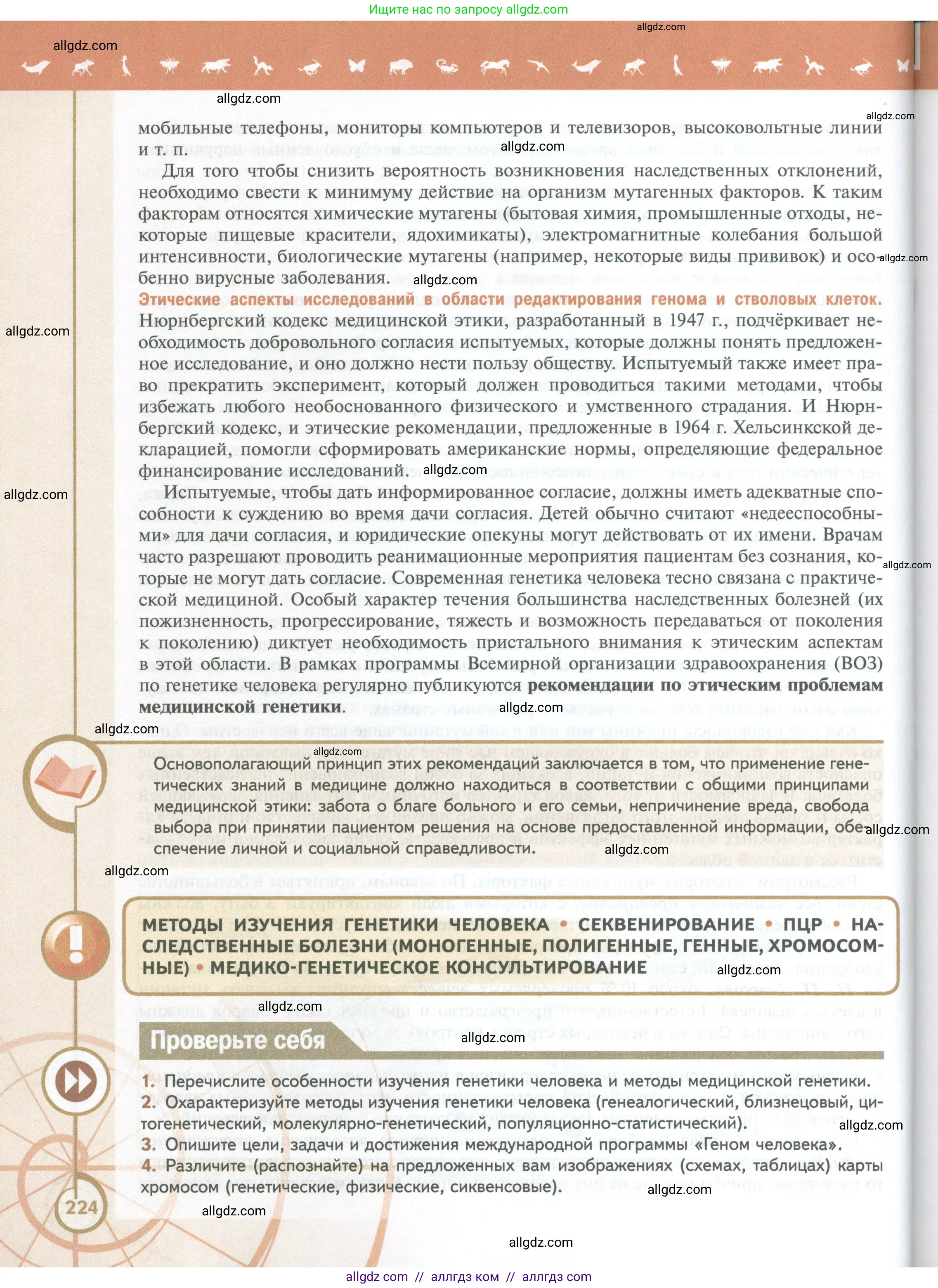 Биология, 10 класс Учебник, авторы: Пасечник Владимир Васильевич, Каменский Андрей Александрович, Рубцов Александр Михайлович, Швецов Глеб Геннадьевич, Абовян Леван Арташесович, Гапонюк Зоя Георгиевна, издательство Просвещение, Москва, 2024, коричневого цвета, Часть 2, страница 224