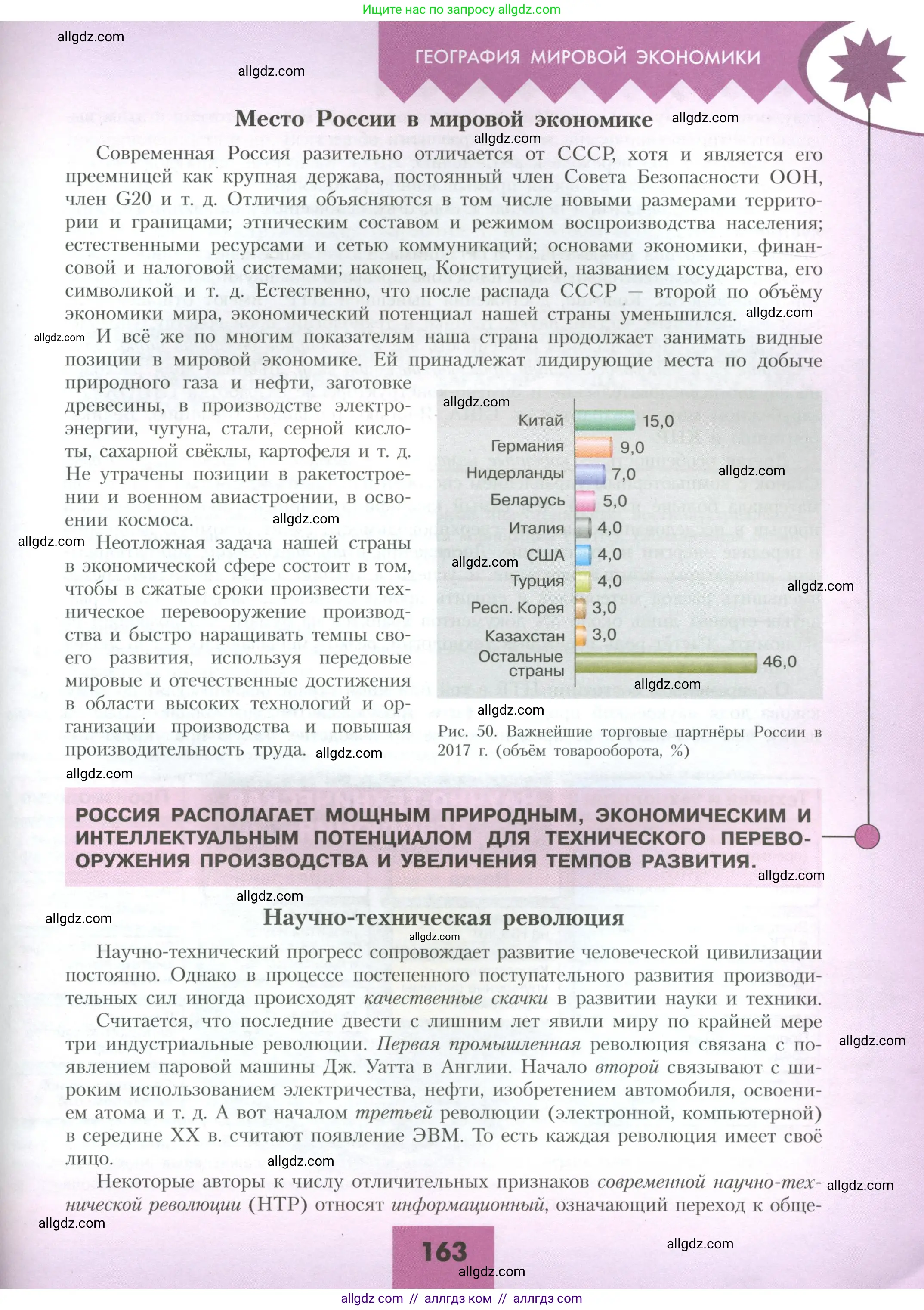 География, 10 класс Учебник, авторы: Гладкий Юрий Никифорович, Николина Вера Викторовна, издательство Просвещение, Москва, 2019, жёлтого цвета, страница 163
