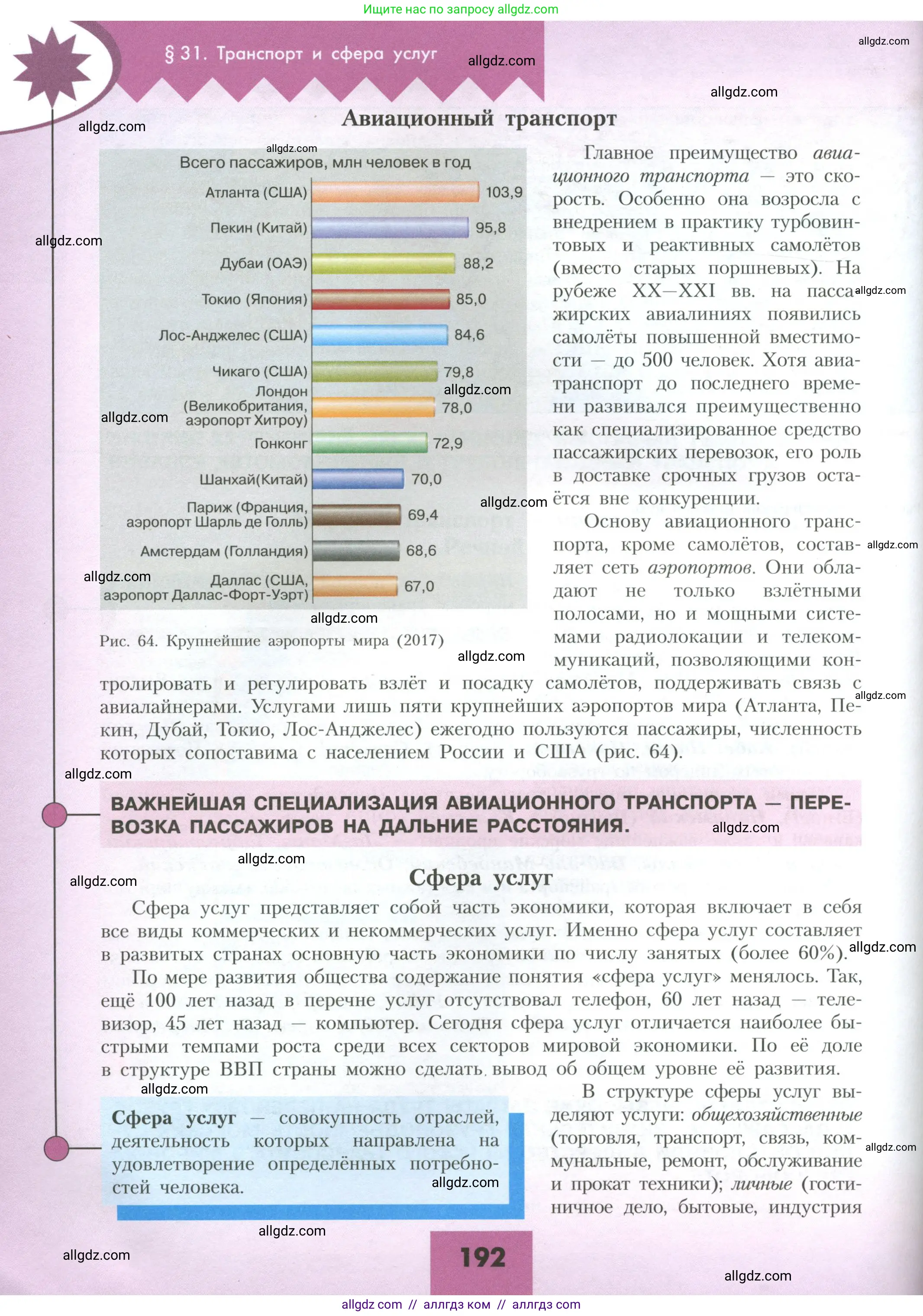 География, 10 класс Учебник, авторы: Гладкий Юрий Никифорович, Николина Вера Викторовна, издательство Просвещение, Москва, 2019, жёлтого цвета, страница 192