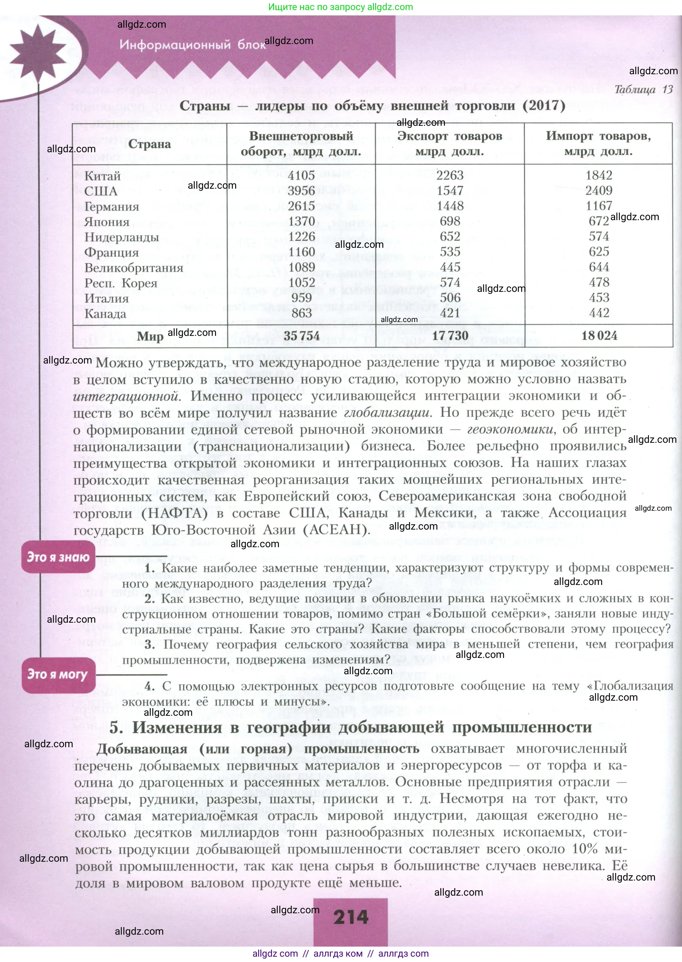 География, 10 класс Учебник, авторы: Гладкий Юрий Никифорович, Николина Вера Викторовна, издательство Просвещение, Москва, 2019, жёлтого цвета, страница 214
