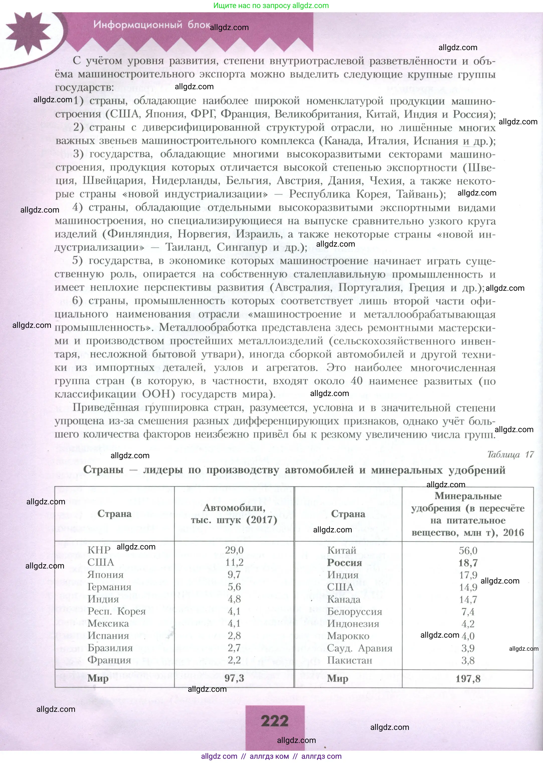 География, 10 класс Учебник, авторы: Гладкий Юрий Никифорович, Николина Вера Викторовна, издательство Просвещение, Москва, 2019, жёлтого цвета, страница 222