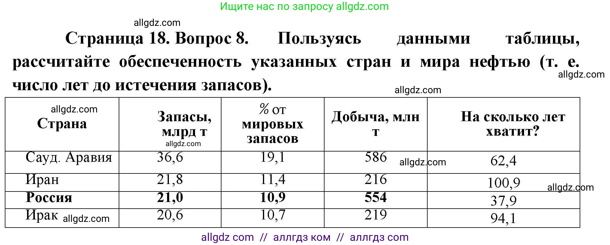 География, 10 класс Учебник, авторы: Гладкий Юрий Никифорович, Николина Вера Викторовна, издательство Просвещение, Москва, 2019, жёлтого цвета, страница 18, номер 8, Решение