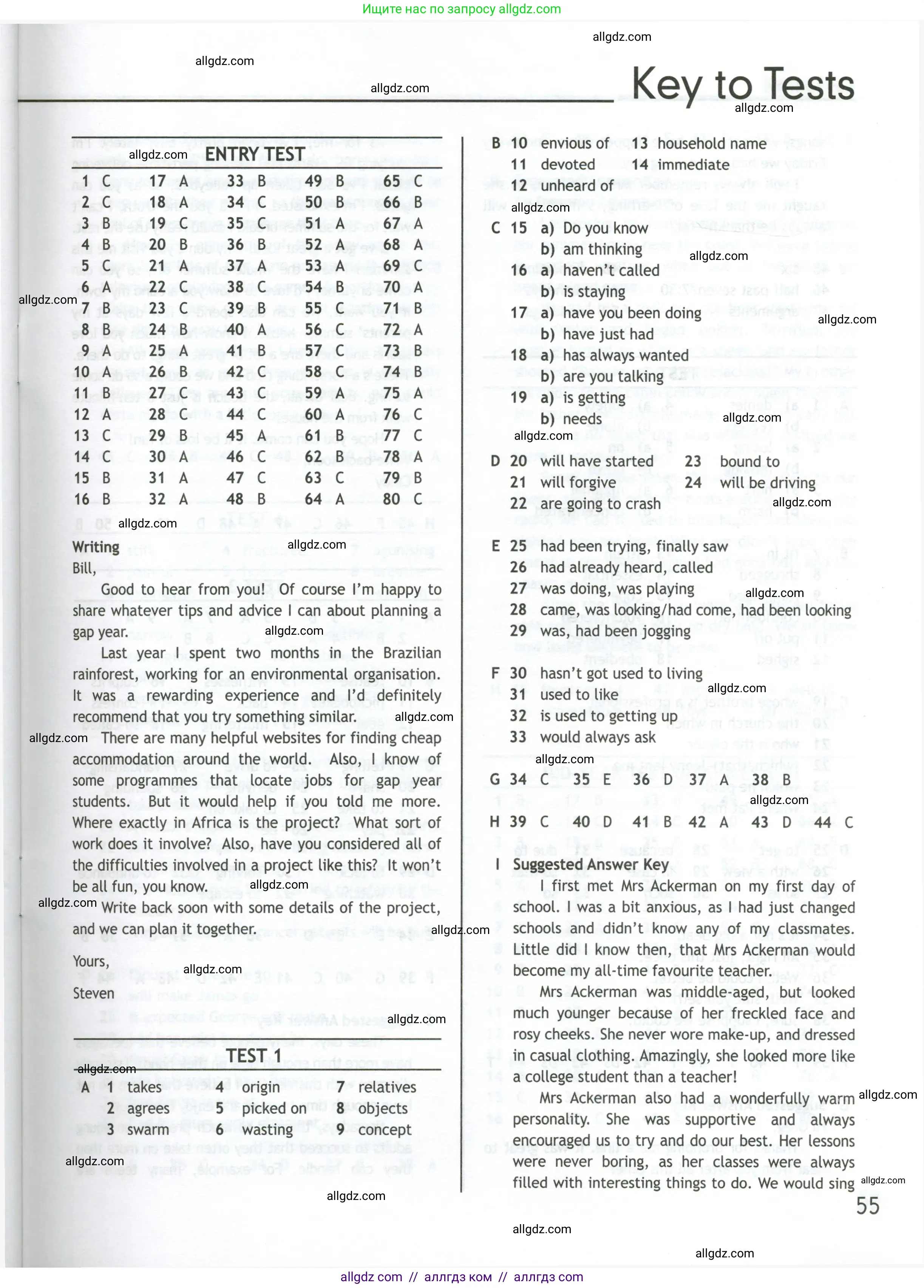 Английский язык (english), 11 класс контрольные задания (test booklet), авторы: Афанасьева Ольга Васильевна (Afanasyeva Olga), Дули Дженни (Dooley Jenny), Михеева Ирина Владимировна (Mikheeva Irina), Эванс Вирджиния (Evans Virginia), издательство Просвещение, Москва, 2019, сиреневого цвета, страница 55