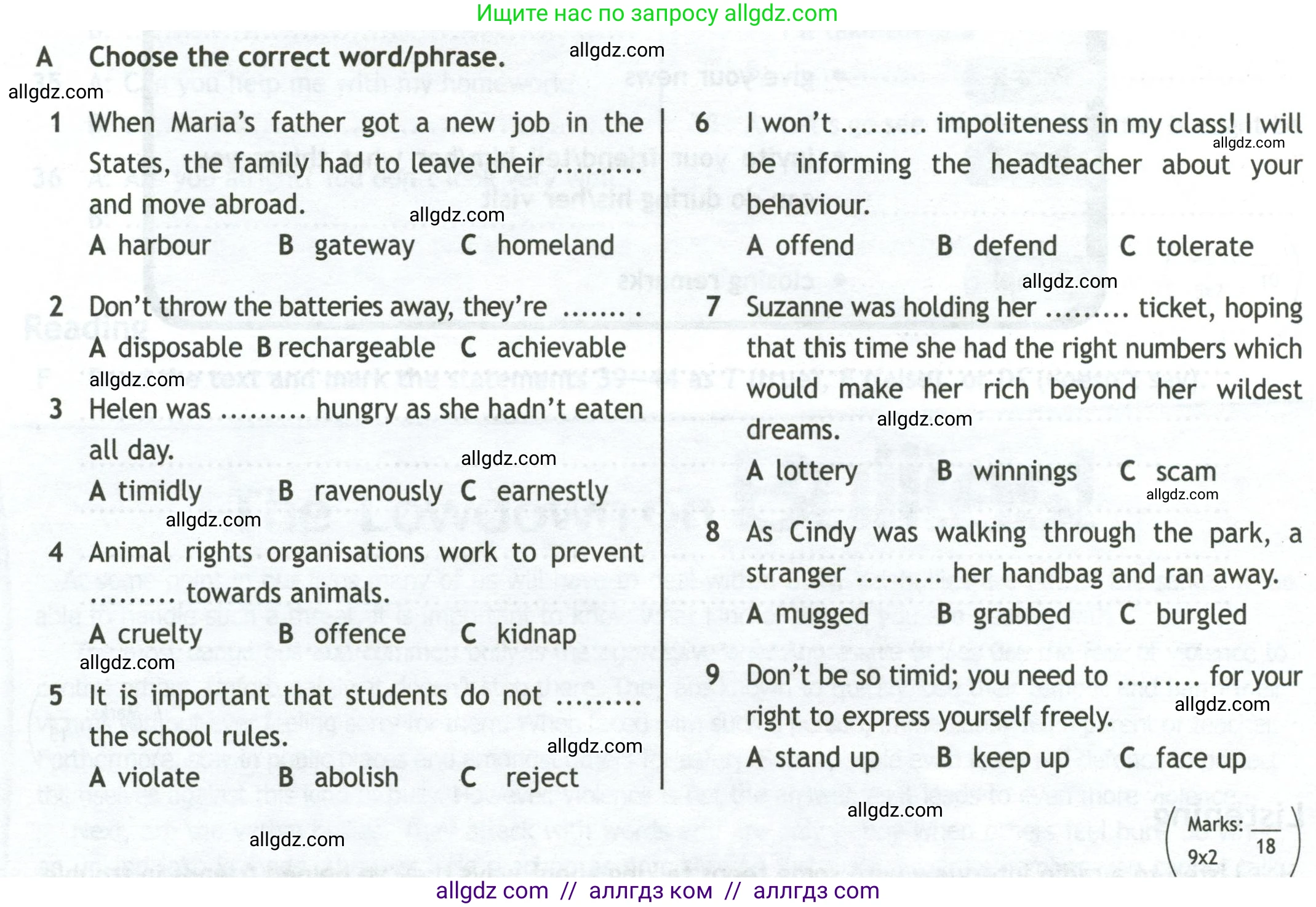 Английский язык (english), 11 класс контрольные задания (test booklet), авторы: Афанасьева Ольга Васильевна (Afanasyeva Olga), Дули Дженни (Dooley Jenny), Михеева Ирина Владимировна (Mikheeva Irina), Эванс Вирджиния (Evans Virginia), издательство Просвещение, Москва, 2019, сиреневого цвета, страница 18, номер 1, Условие