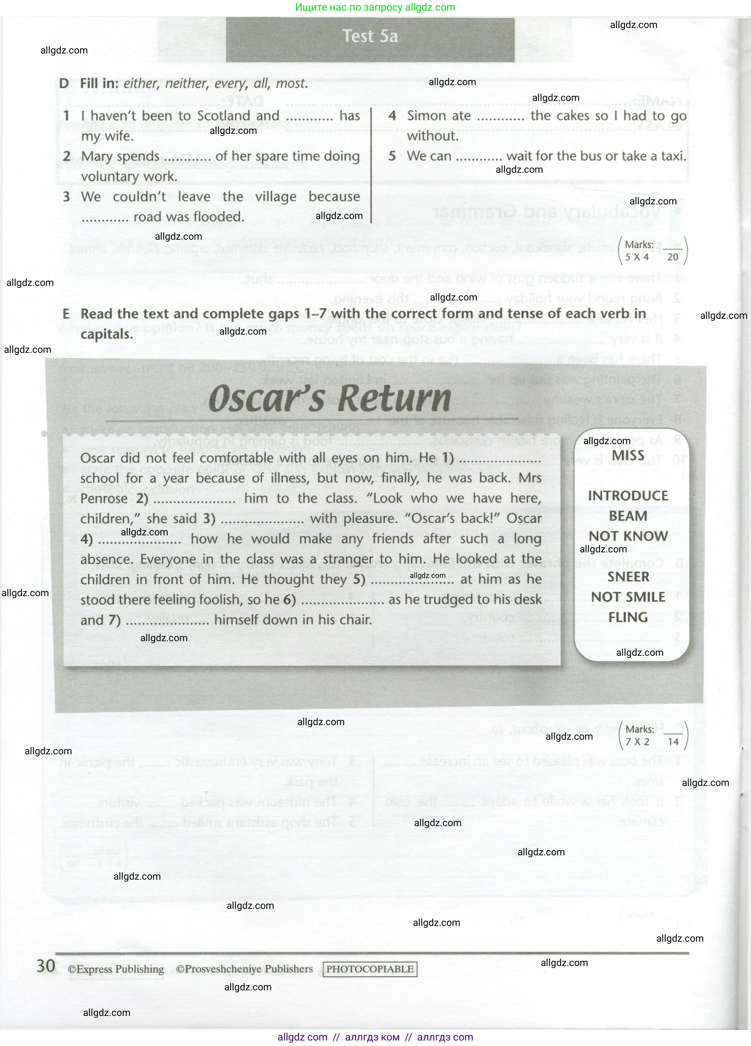 Английский язык (english), 11 класс контрольные задания (test booklet), авторы: Баранова Ксения Михайловна (Baranova Ksenia), Дули Дженни (Dooley Jenny), Копылова Виктория Викторовна (Kopylova Victoria), Мильруд Радислав Петрович (Millrood Radislav), Эванс Вирджиния (Evans Virginia), издательство Просвещение, Москва, 2019, серого цвета, страница 30