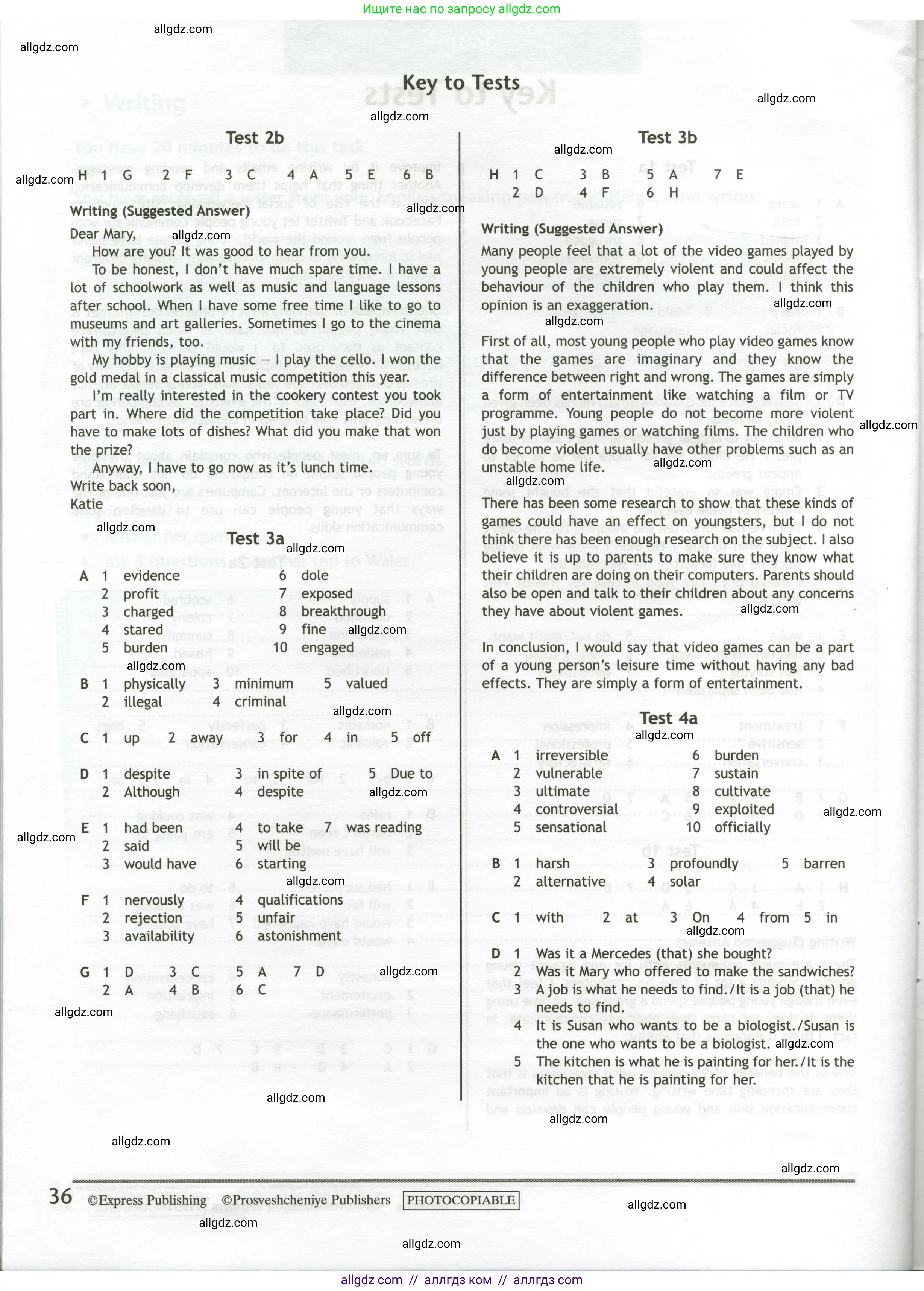 Английский язык (english), 11 класс контрольные задания (test booklet), авторы: Баранова Ксения Михайловна (Baranova Ksenia), Дули Дженни (Dooley Jenny), Копылова Виктория Викторовна (Kopylova Victoria), Мильруд Радислав Петрович (Millrood Radislav), Эванс Вирджиния (Evans Virginia), издательство Просвещение, Москва, 2019, серого цвета, страница 36