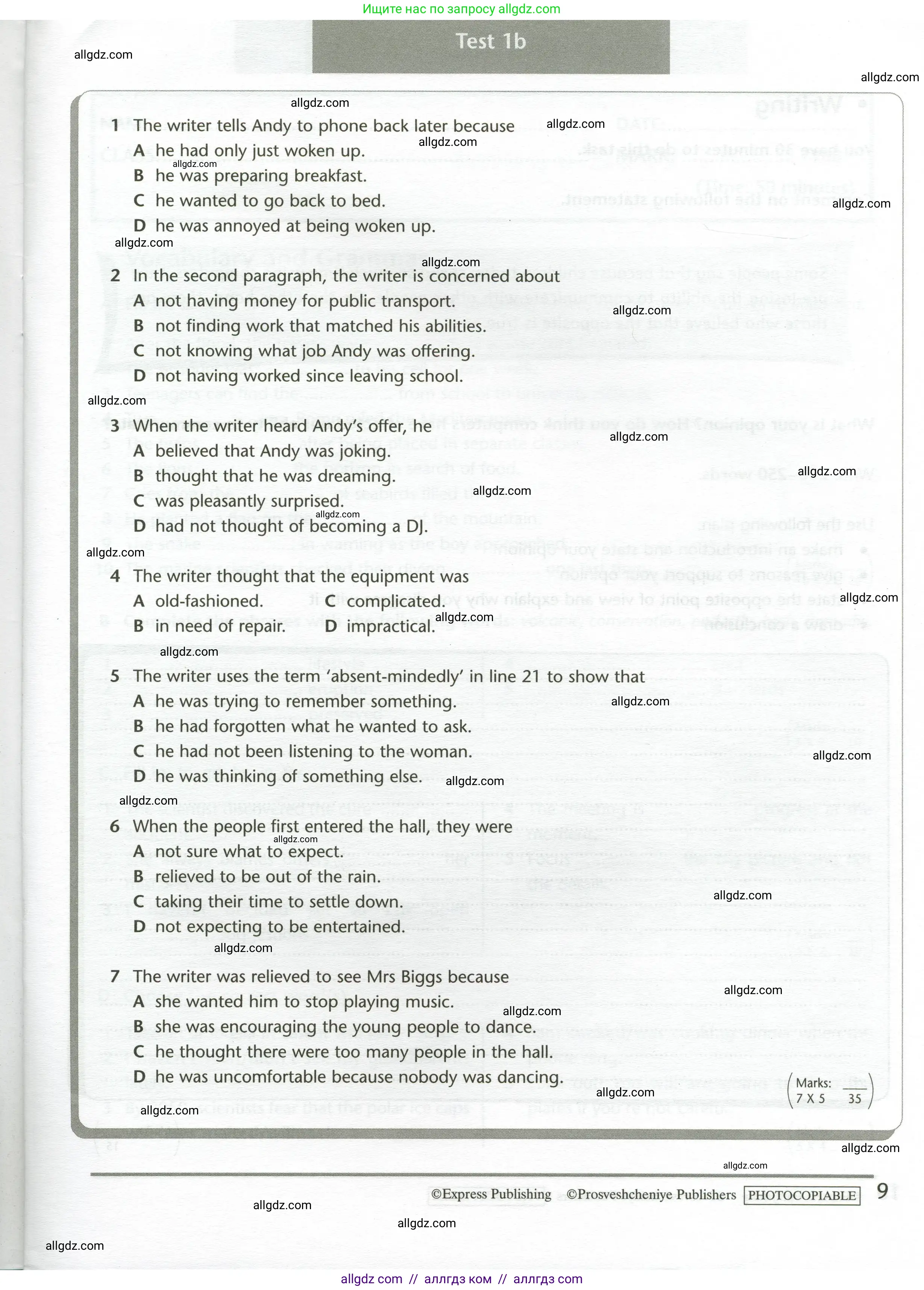 Английский язык (english), 11 класс контрольные задания (test booklet), авторы: Баранова Ксения Михайловна (Baranova Ksenia), Дули Дженни (Dooley Jenny), Копылова Виктория Викторовна (Kopylova Victoria), Мильруд Радислав Петрович (Millrood Radislav), Эванс Вирджиния (Evans Virginia), издательство Просвещение, Москва, 2019, серого цвета, страница 9