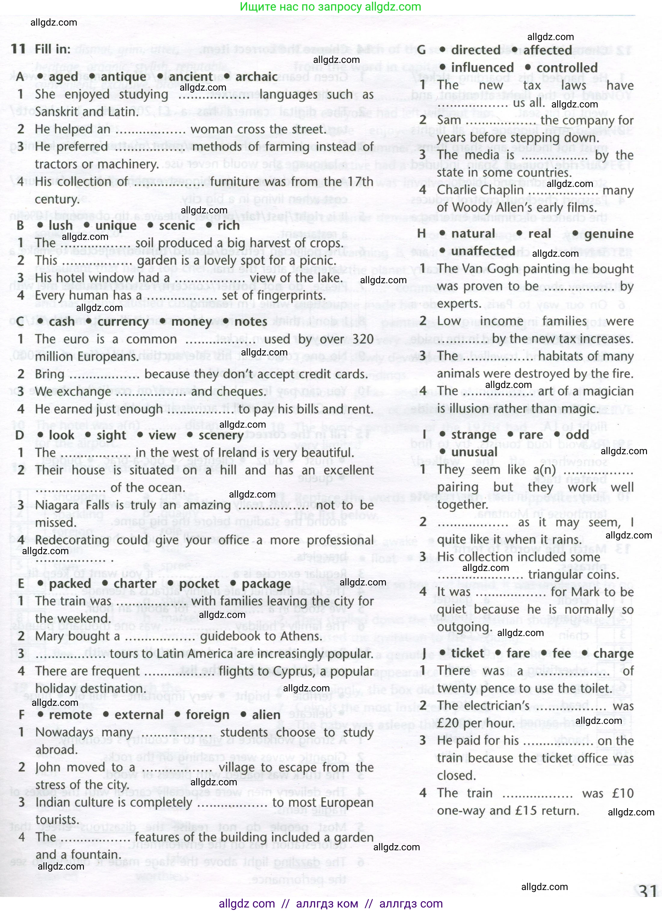 Английский язык (english), 11 класс Лексический практикум (vocabulary practice), авторы: Баранова Ксения Михайловна (Baranova Ksenia), Дули Дженни (Dooley Jenny), Копылова Виктория Викторовна (Kopylova Victoria), Мильруд Радислав Петрович (Millrood Radislav), Эванс Вирджиния (Evans Virginia), издательство Просвещение, Москва, 2019, серого цвета, страница 31, номер 11, Условие