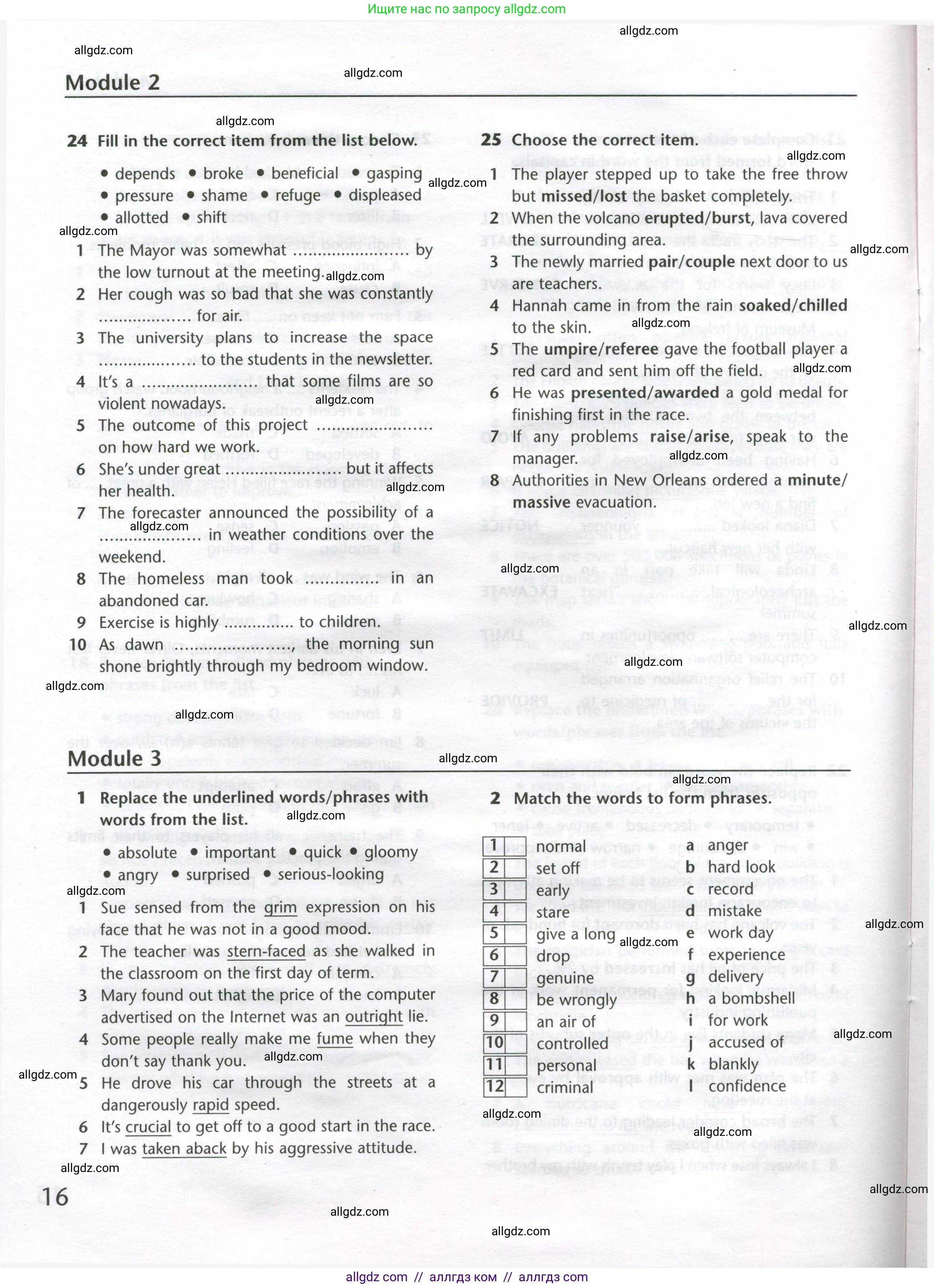 Английский язык (english), 11 класс Лексический практикум (vocabulary practice), авторы: Баранова Ксения Михайловна (Baranova Ksenia), Дули Дженни (Dooley Jenny), Копылова Виктория Викторовна (Kopylova Victoria), Мильруд Радислав Петрович (Millrood Radislav), Эванс Вирджиния (Evans Virginia), издательство Просвещение, Москва, 2019, серого цвета, страница 16