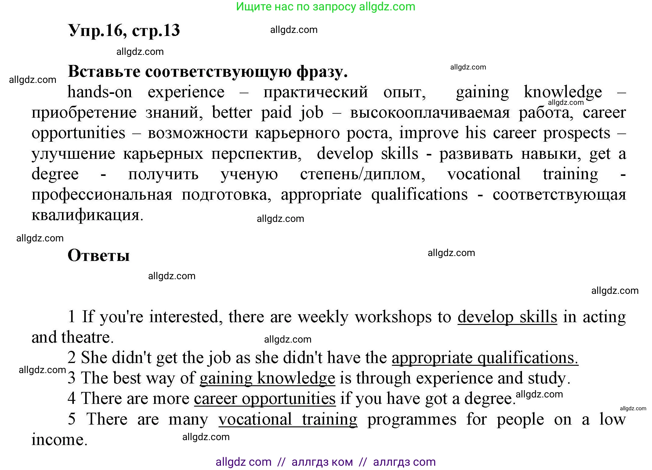 Английский язык (english), 11 класс Лексический практикум (vocabulary practice), авторы: Баранова Ксения Михайловна (Baranova Ksenia), Дули Дженни (Dooley Jenny), Копылова Виктория Викторовна (Kopylova Victoria), Мильруд Радислав Петрович (Millrood Radislav), Эванс Вирджиния (Evans Virginia), издательство Просвещение, Москва, 2019, серого цвета, страница 13, номер 16, Решение 1