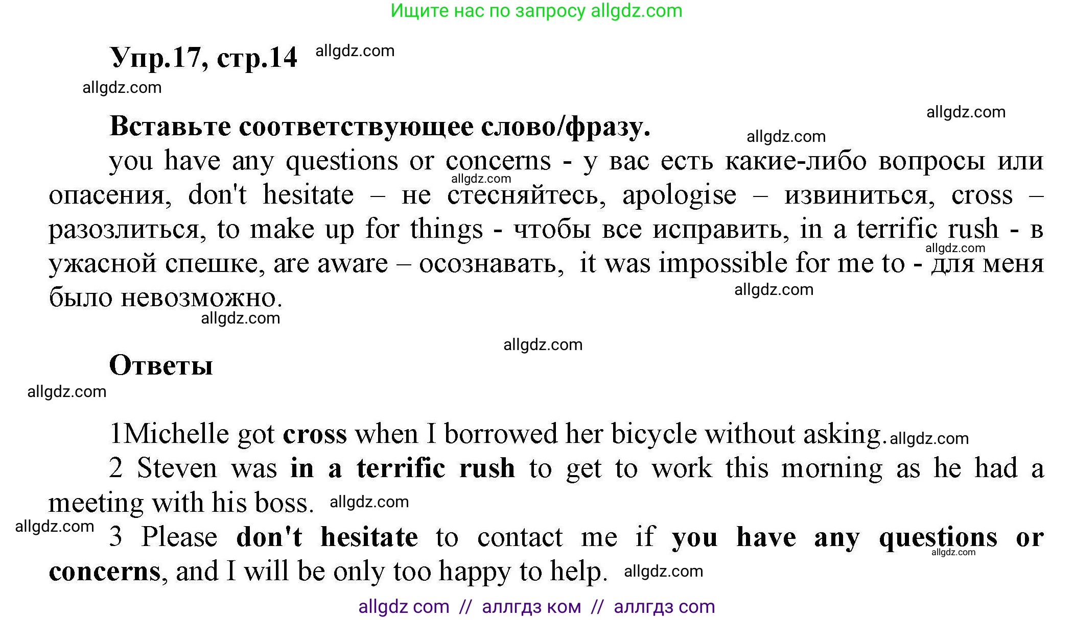 Английский язык (english), 11 класс Лексический практикум (vocabulary practice), авторы: Баранова Ксения Михайловна (Baranova Ksenia), Дули Дженни (Dooley Jenny), Копылова Виктория Викторовна (Kopylova Victoria), Мильруд Радислав Петрович (Millrood Radislav), Эванс Вирджиния (Evans Virginia), издательство Просвещение, Москва, 2019, серого цвета, страница 14, номер 17, Решение 1