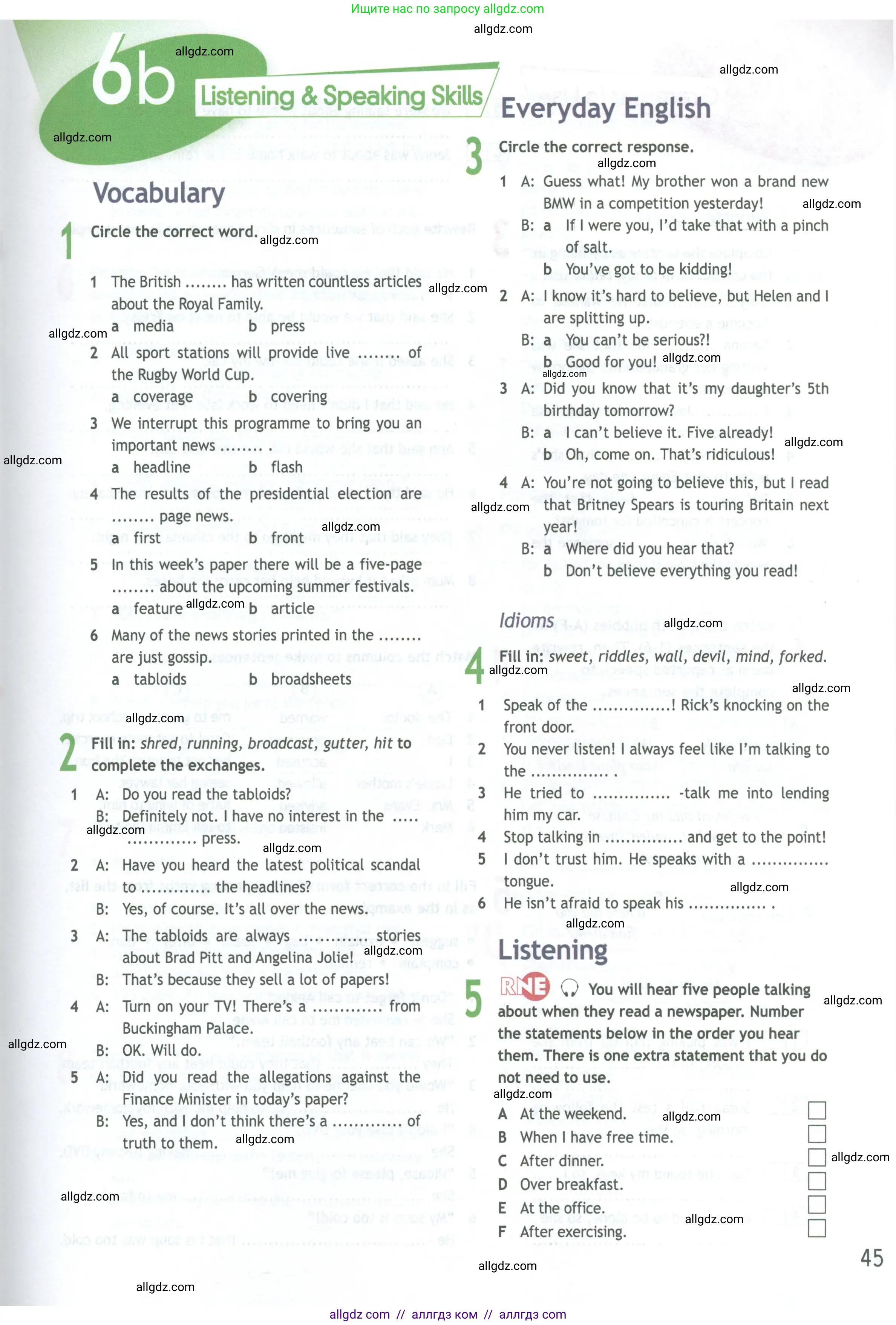 Английский язык (english), 11 класс Рабочая тетрадь (workbook), авторы: Афанасьева Ольга Васильевна (Afanasyeva Olga), Дули Дженни (Dooley Jenny), Михеева Ирина Владимировна (Mikheeva Irina), Оби Боб (Obee Bob), Эванс Вирджиния (Evans Virginia), издательство Просвещение, Москва, 2019, белого цвета, страница 45