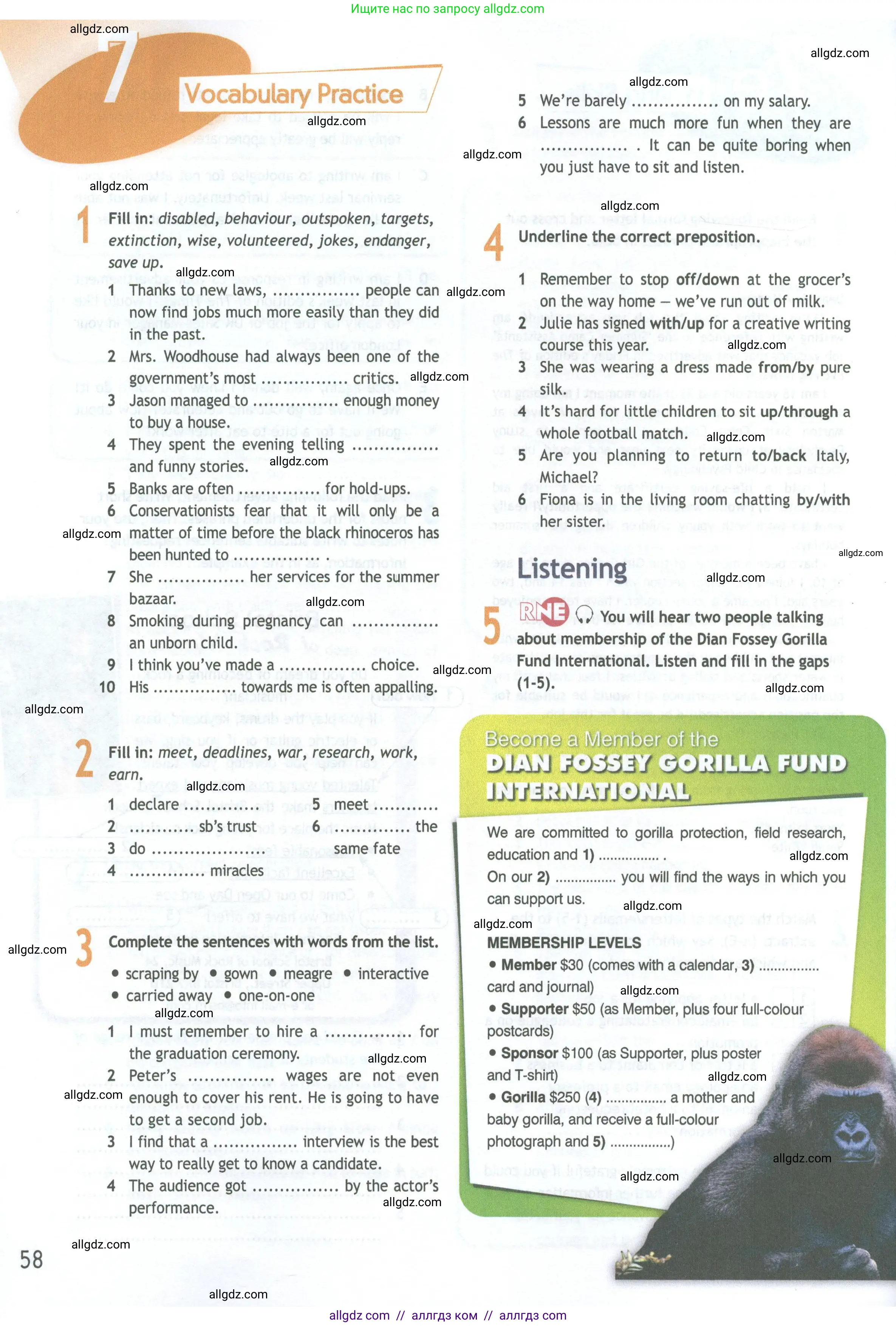 Английский язык (english), 11 класс Рабочая тетрадь (workbook), авторы: Афанасьева Ольга Васильевна (Afanasyeva Olga), Дули Дженни (Dooley Jenny), Михеева Ирина Владимировна (Mikheeva Irina), Оби Боб (Obee Bob), Эванс Вирджиния (Evans Virginia), издательство Просвещение, Москва, 2019, белого цвета, страница 58