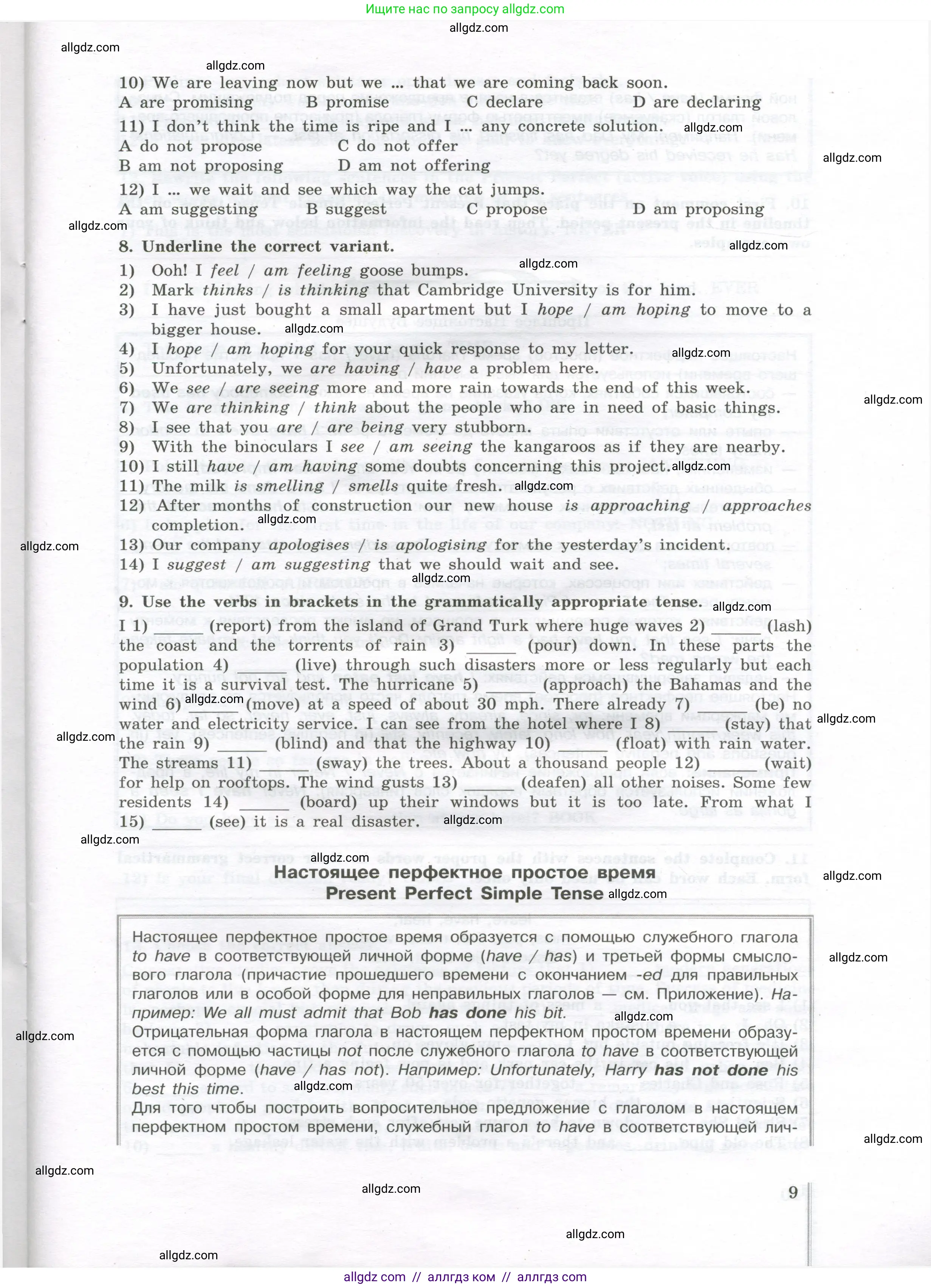 Английский язык (english), 11 класс сборник грамматических упражнений, автор: Мильруд Радислав Петрович (Millrood Radislav), издательство Просвещение, Москва, 2019, страница 9