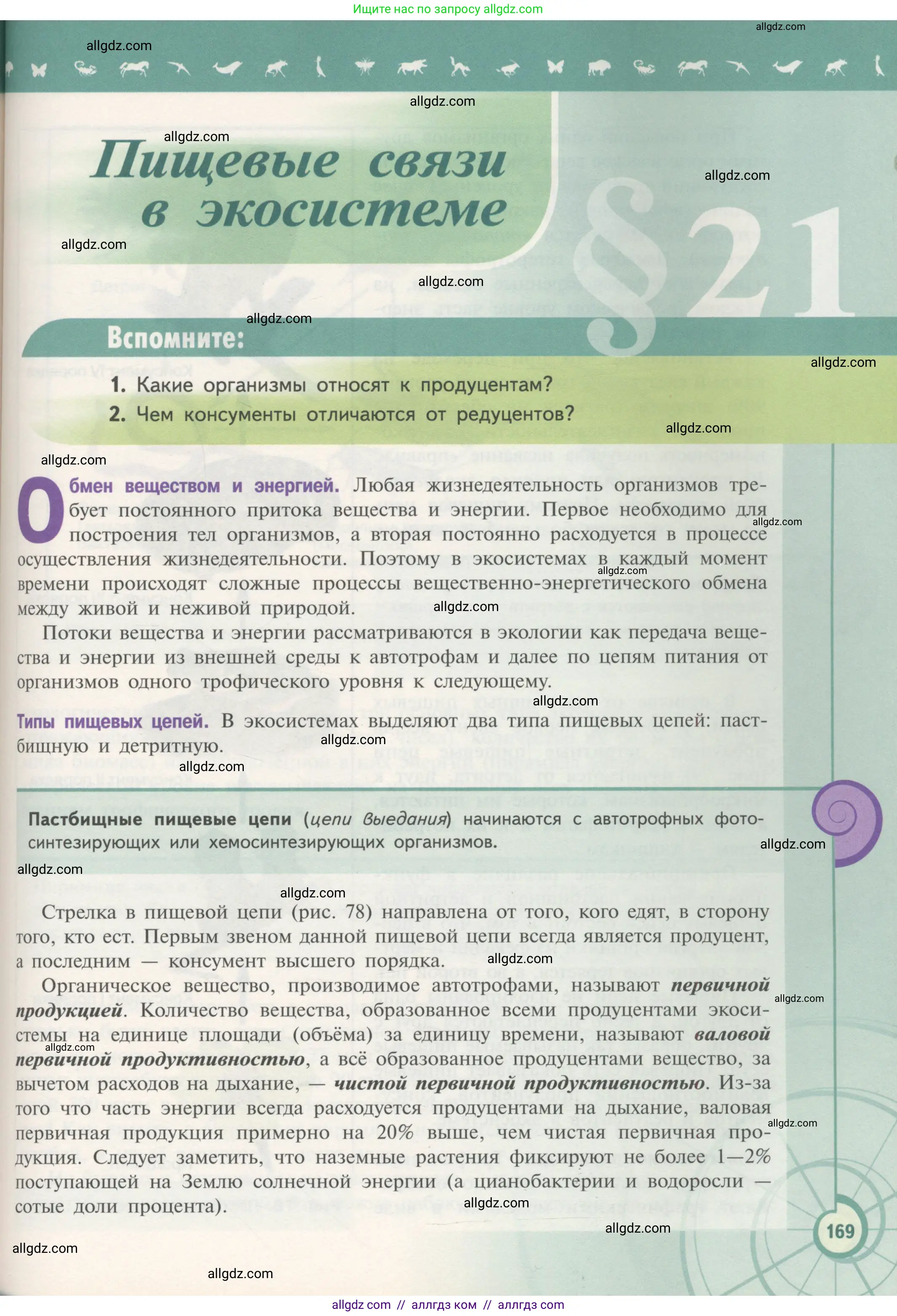 Биология, 11 класс Учебник, авторы: Пасечник Владимир Васильевич, Каменский Андрей Александрович, Рубцов Александр Михайлович, Швецов Глеб Геннадьевич, Гапонюк Зоя Георгиевна, издательство Просвещение, Москва, 2018, страница 169