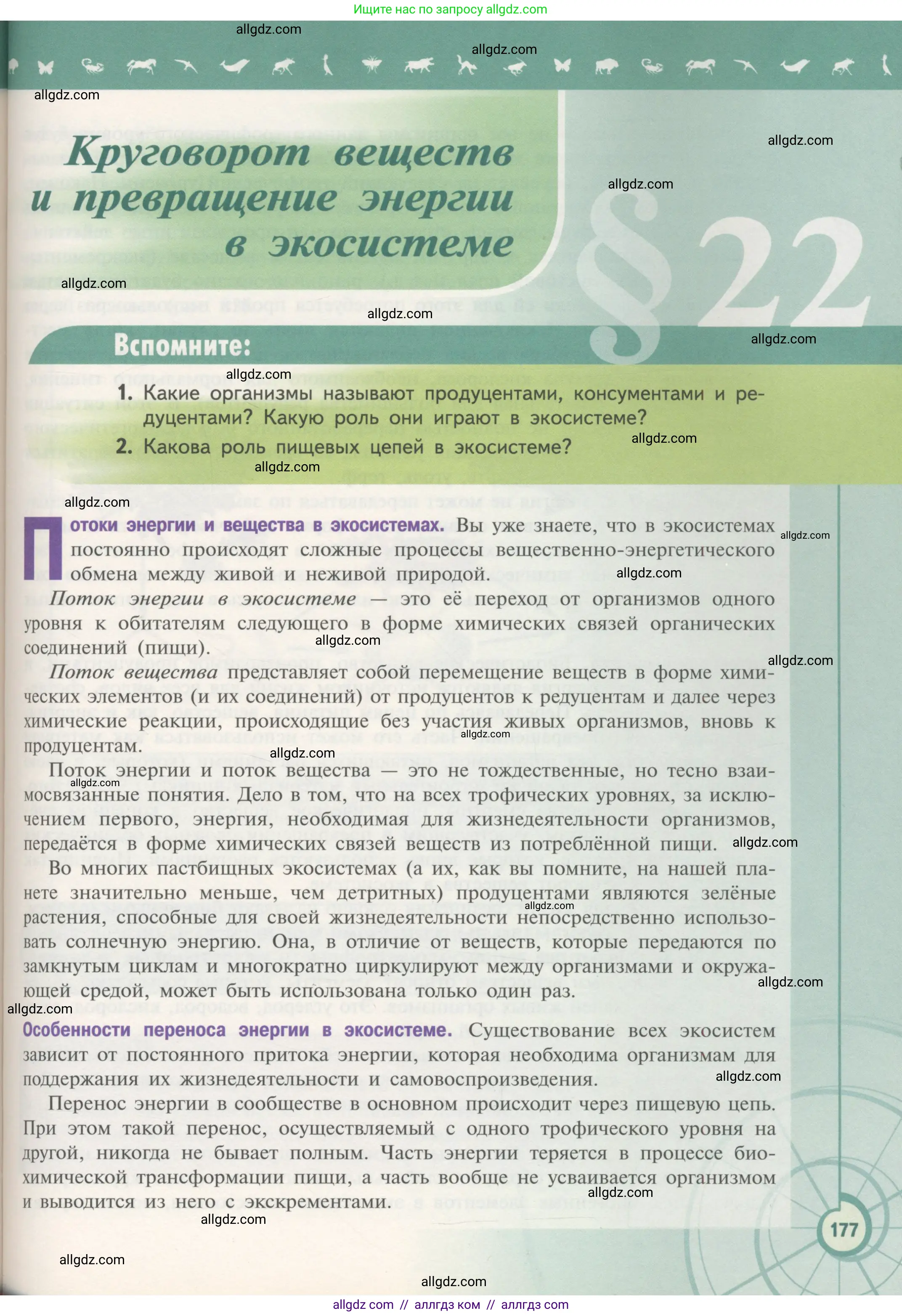 Биология, 11 класс Учебник, авторы: Пасечник Владимир Васильевич, Каменский Андрей Александрович, Рубцов Александр Михайлович, Швецов Глеб Геннадьевич, Гапонюк Зоя Георгиевна, издательство Просвещение, Москва, 2018, страница 177
