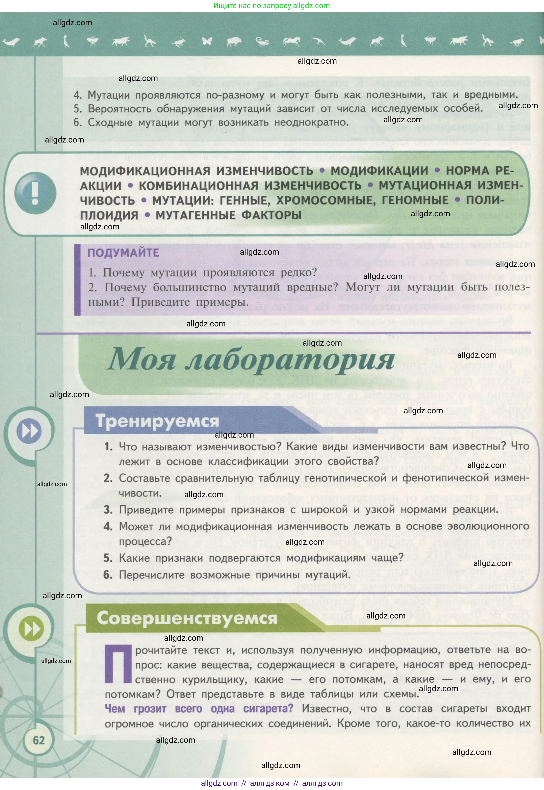 Биология, 11 класс Учебник, авторы: Пасечник Владимир Васильевич, Каменский Андрей Александрович, Рубцов Александр Михайлович, Швецов Глеб Геннадьевич, Гапонюк Зоя Георгиевна, издательство Просвещение, Москва, 2018, страница 62