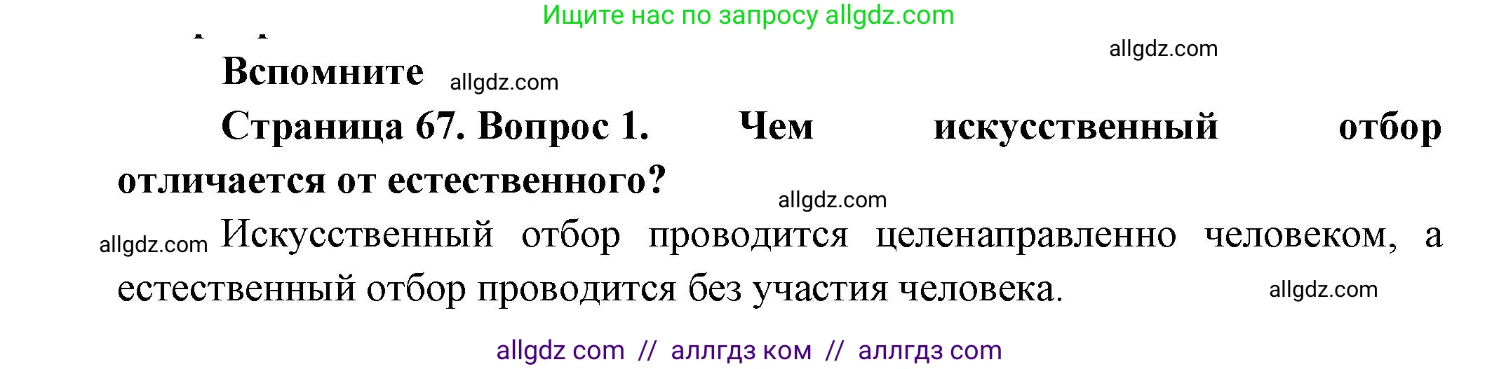 Биология, 11 класс Учебник, авторы: Пасечник Владимир Васильевич, Каменский Андрей Александрович, Рубцов Александр Михайлович, Швецов Глеб Геннадьевич, Гапонюк Зоя Георгиевна, издательство Просвещение, Москва, 2018, страница 67, номер 1, Решение