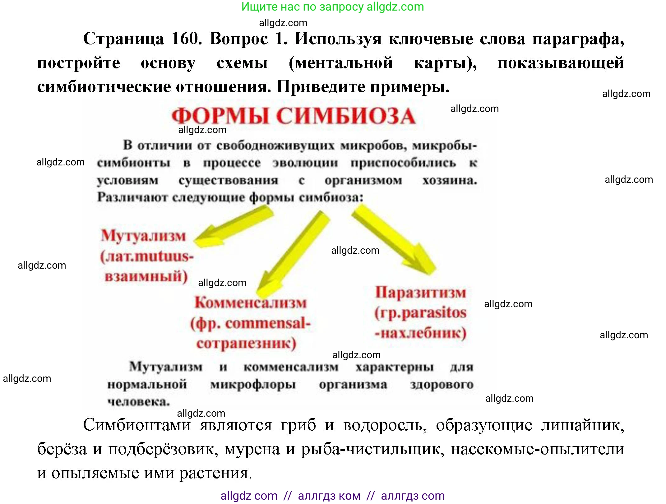 Биология, 11 класс Учебник, авторы: Пасечник Владимир Васильевич, Каменский Андрей Александрович, Рубцов Александр Михайлович, Швецов Глеб Геннадьевич, Гапонюк Зоя Георгиевна, издательство Просвещение, Москва, 2018, страница 160, номер 1, Решение