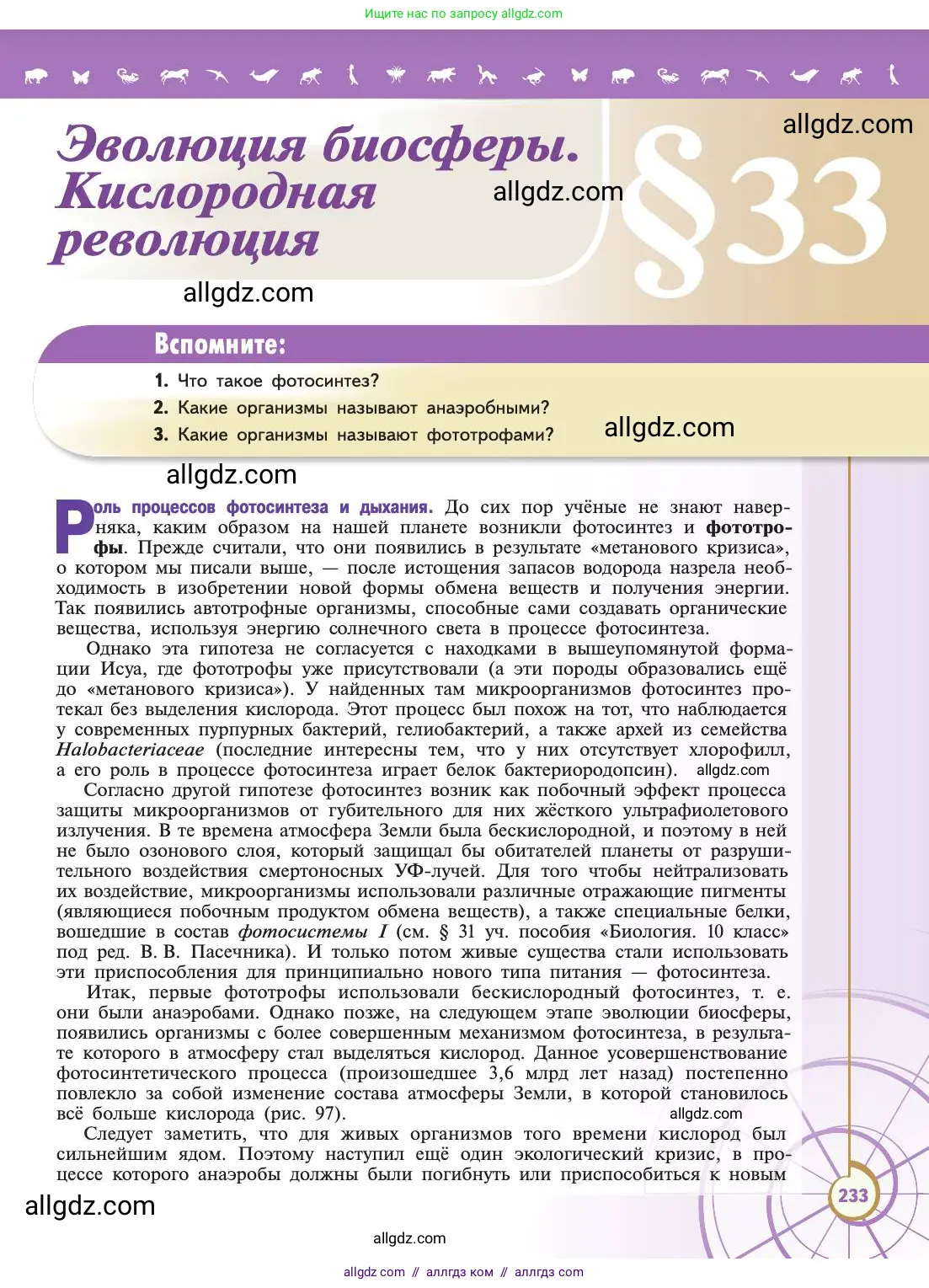 Биология, 11 класс Учебник, авторы: Пасечник Владимир Васильевич, Каменский Андрей Александрович, Рубцов Александр Михайлович, Швецов Глеб Геннадьевич, Абовян Леван Арташесович, Гапонюк Зоя Георгиевна, издательство Просвещение, Москва, 2019, страница 233
